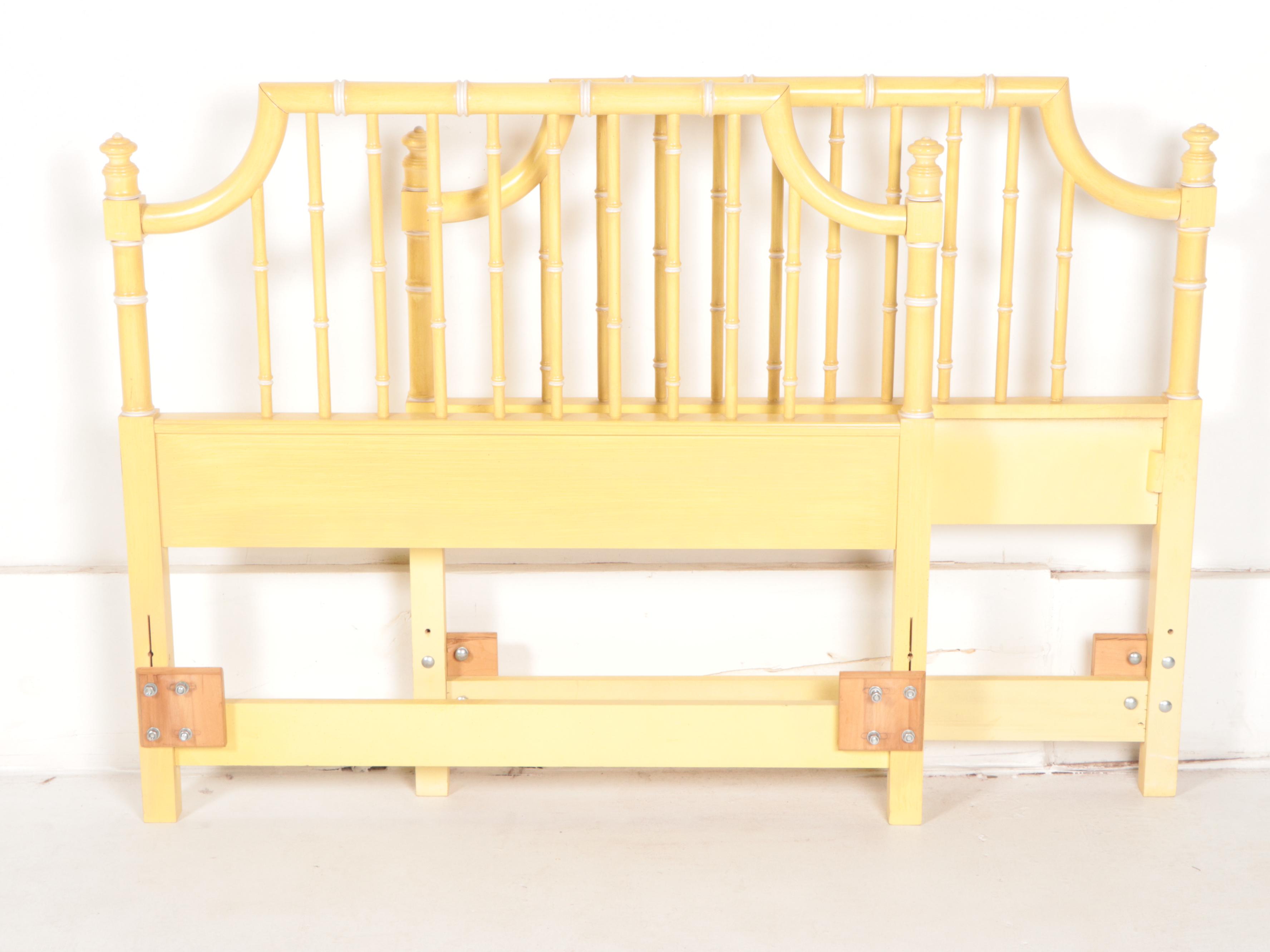 Pair of Thomasville Painted Faux-Bamboo Twin Size Bed Frames and Nightstand