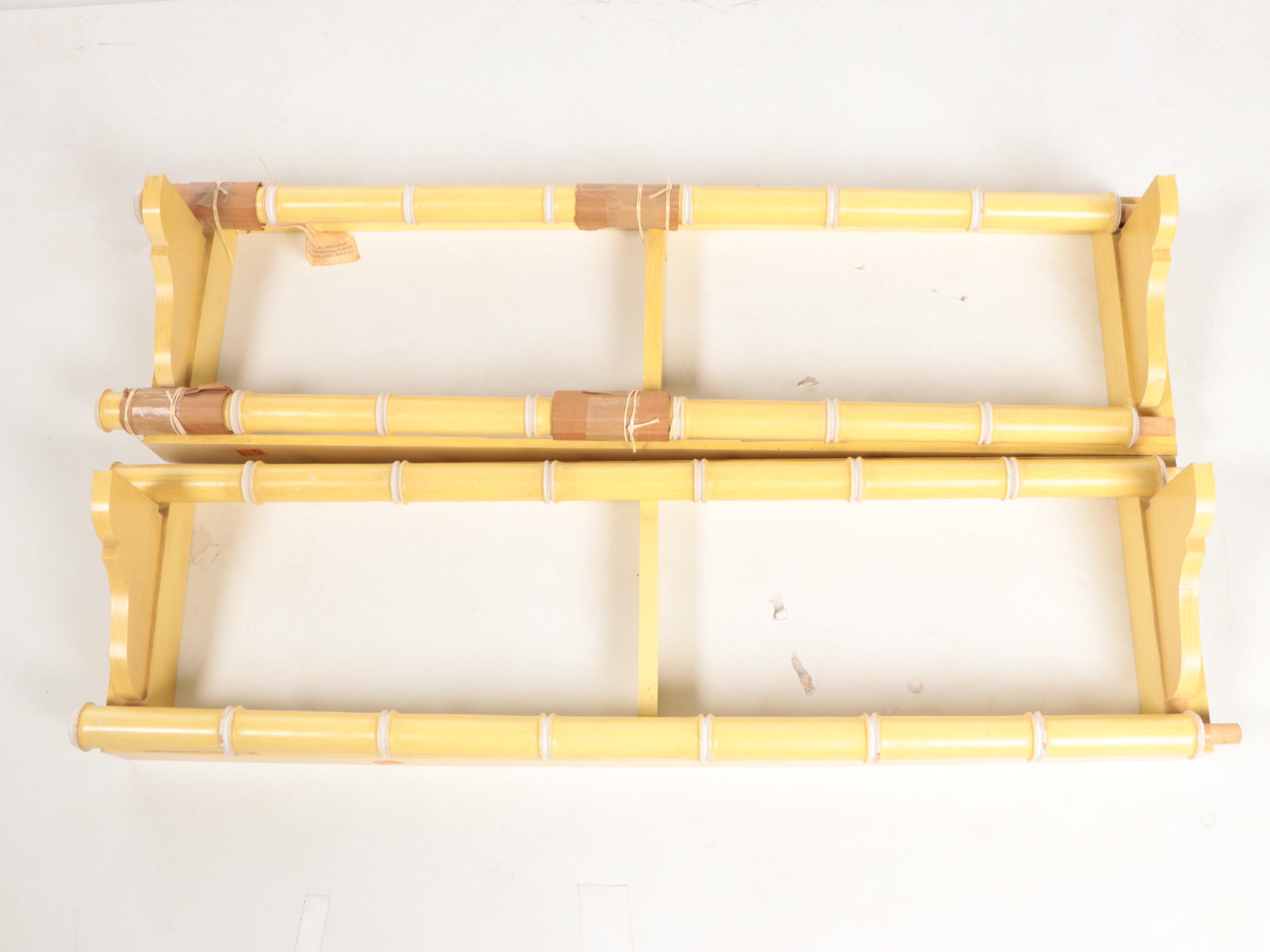 Pair of Thomasville Painted Faux-Bamboo Twin Size Bed Frames and Nightstand