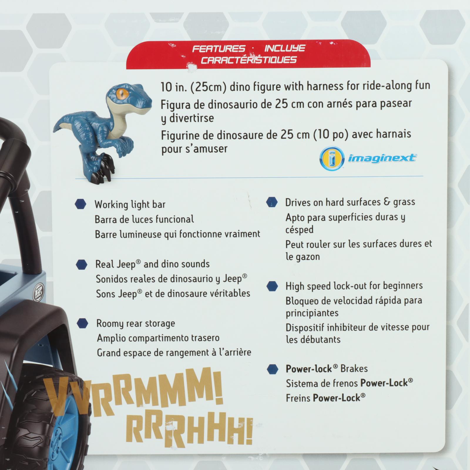 Power Wheels Jurassic World Dino 12V Explorer Wrangler Jeep RideOn EBTH