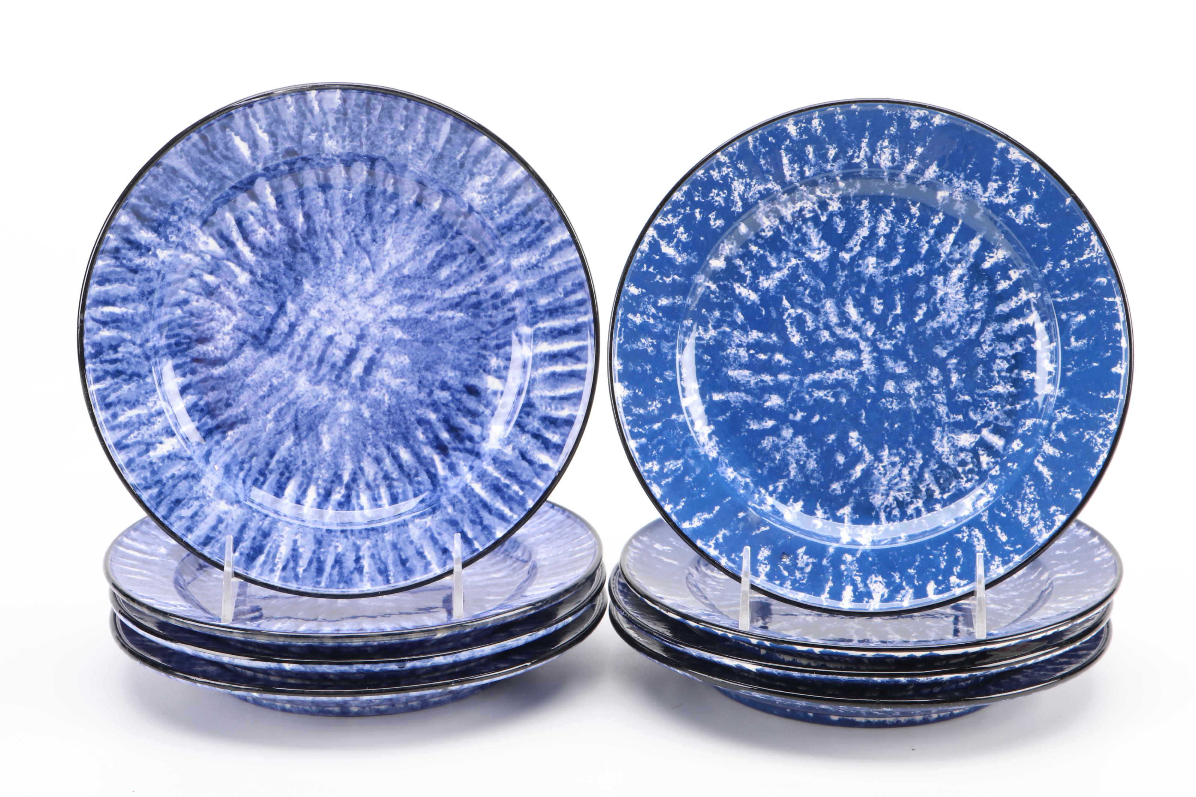 Schmid Blue Spongeware Ceramic Dinnerware and Ironstone Dutch Oven