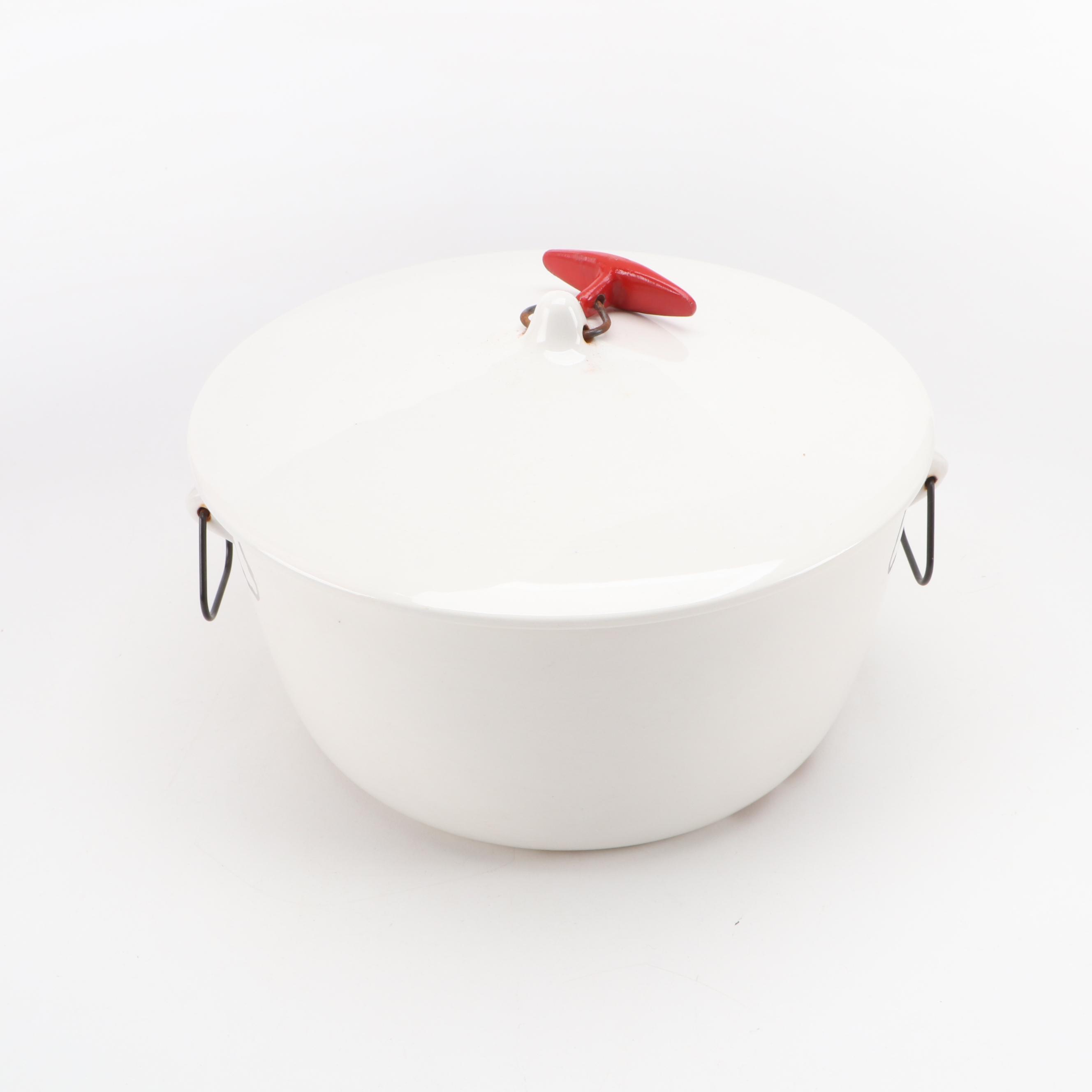 Schmid Blue Spongeware Ceramic Dinnerware and Ironstone Dutch Oven