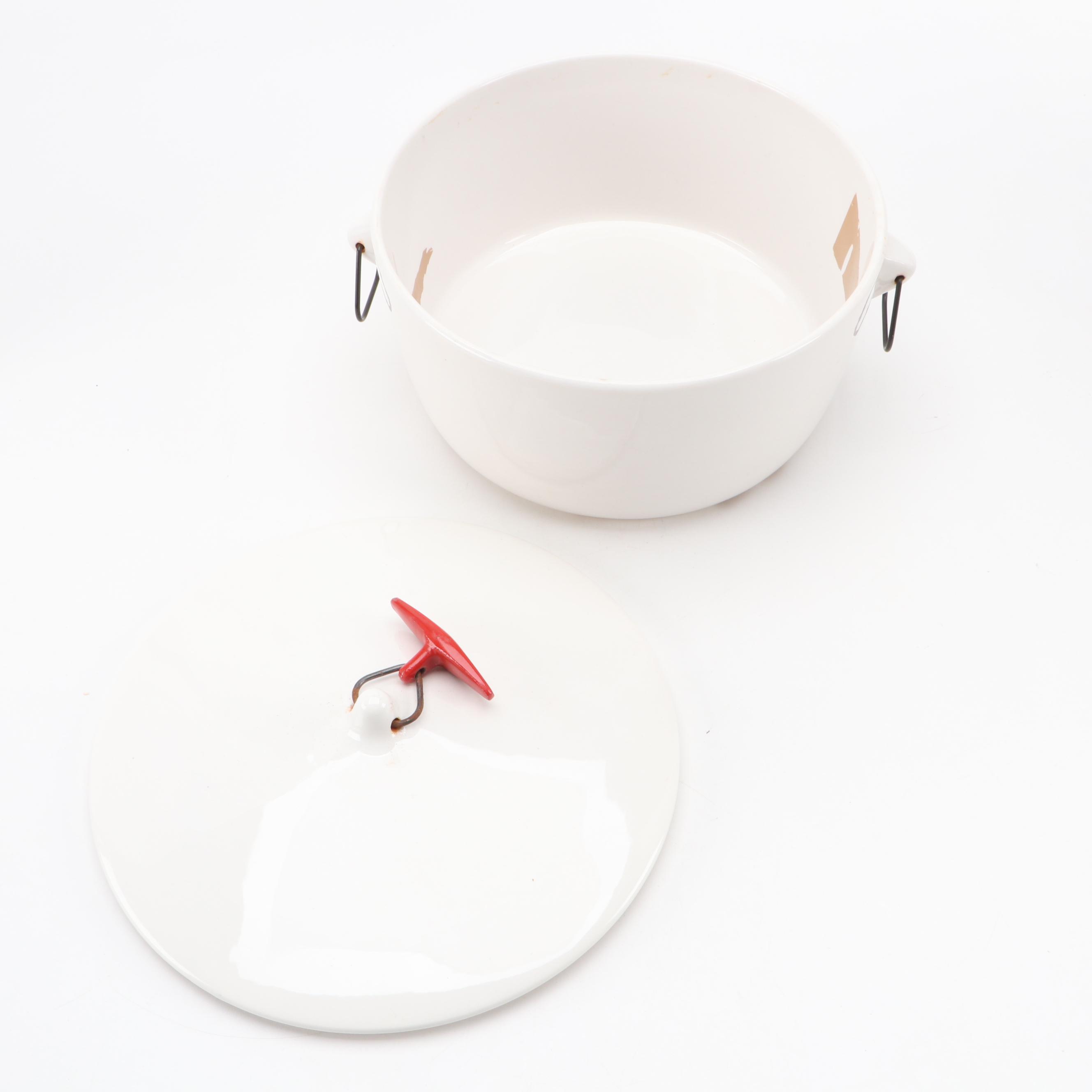 Schmid Blue Spongeware Ceramic Dinnerware and Ironstone Dutch Oven