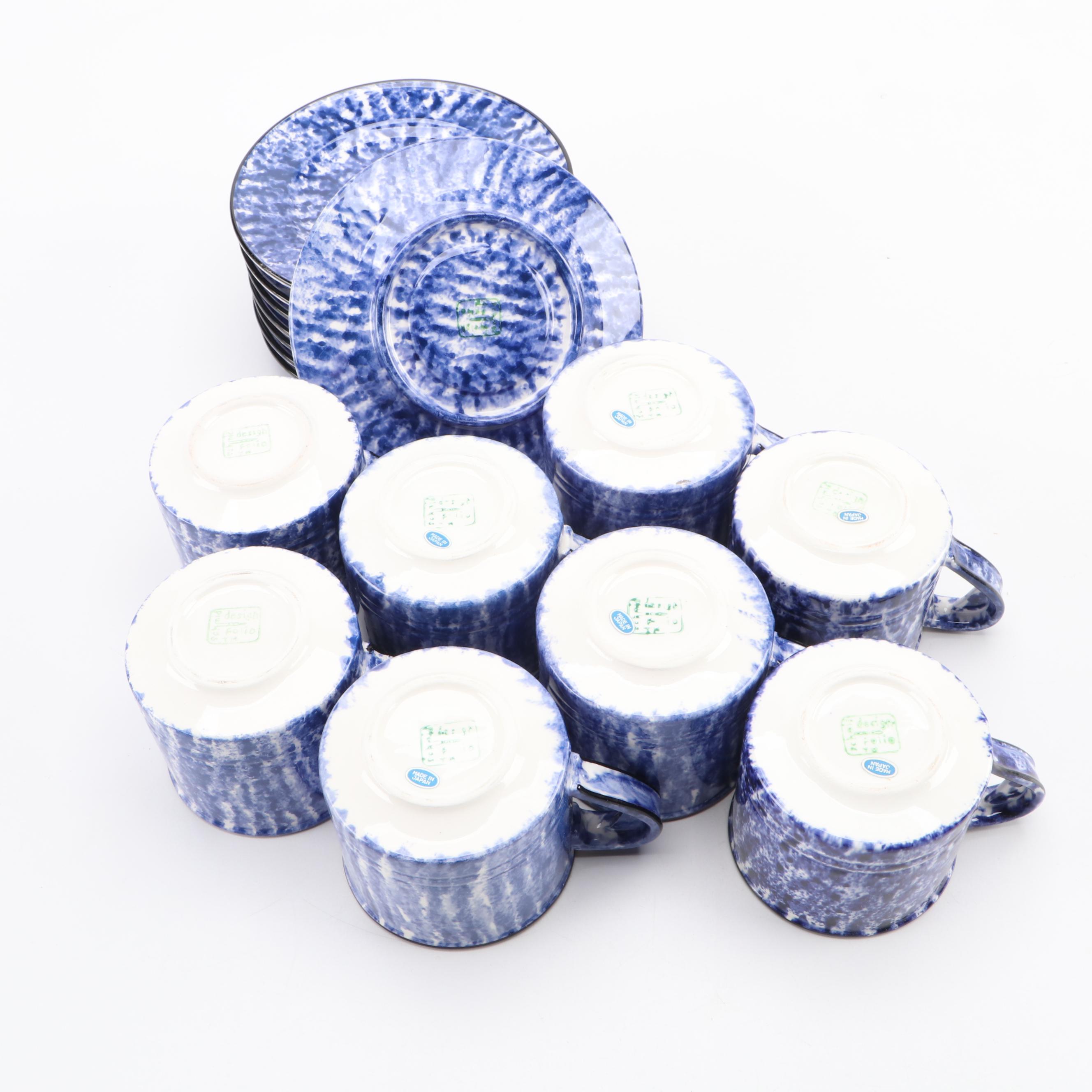 Schmid Blue Spongeware Ceramic Dinnerware and Ironstone Dutch Oven