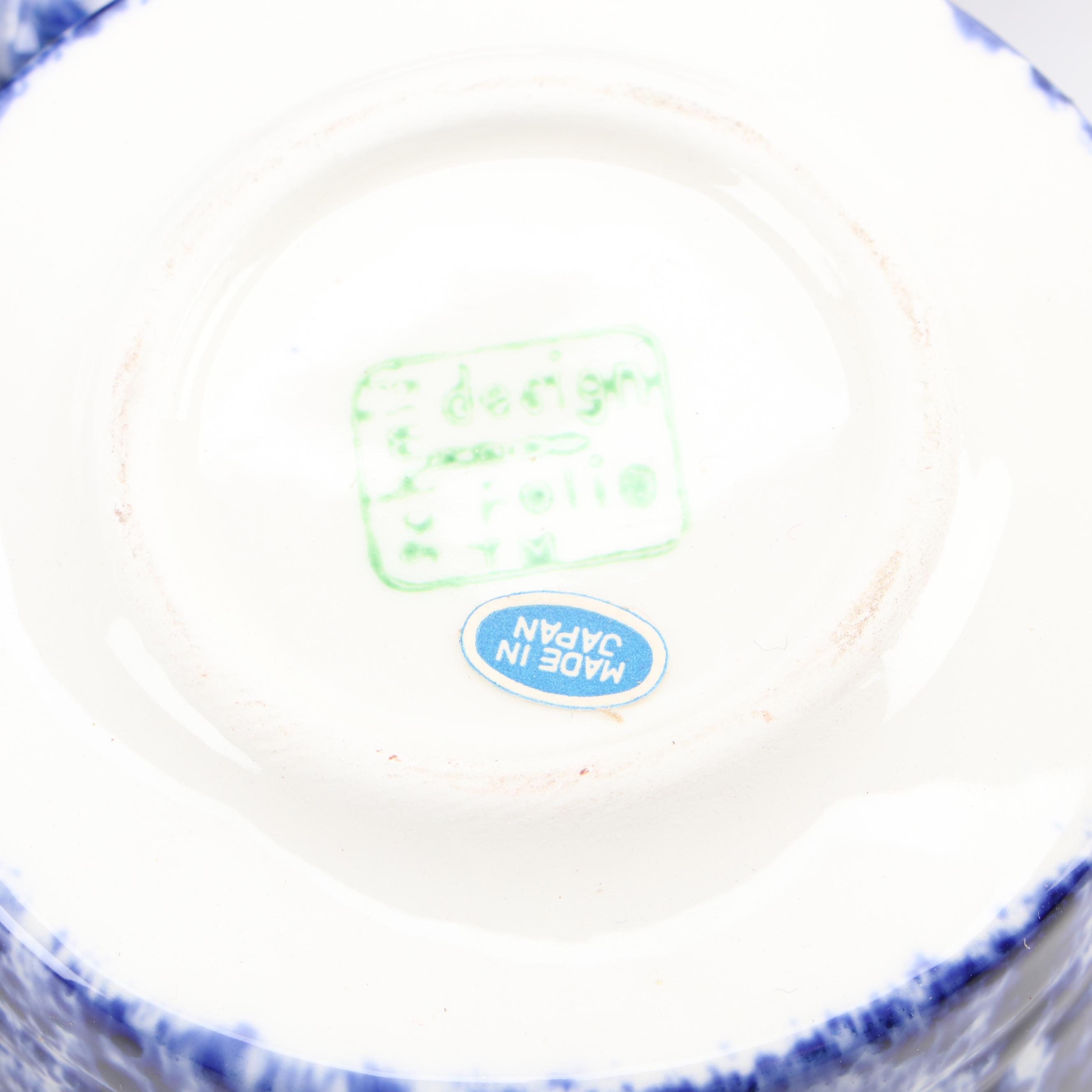 Schmid Blue Spongeware Ceramic Dinnerware and Ironstone Dutch Oven