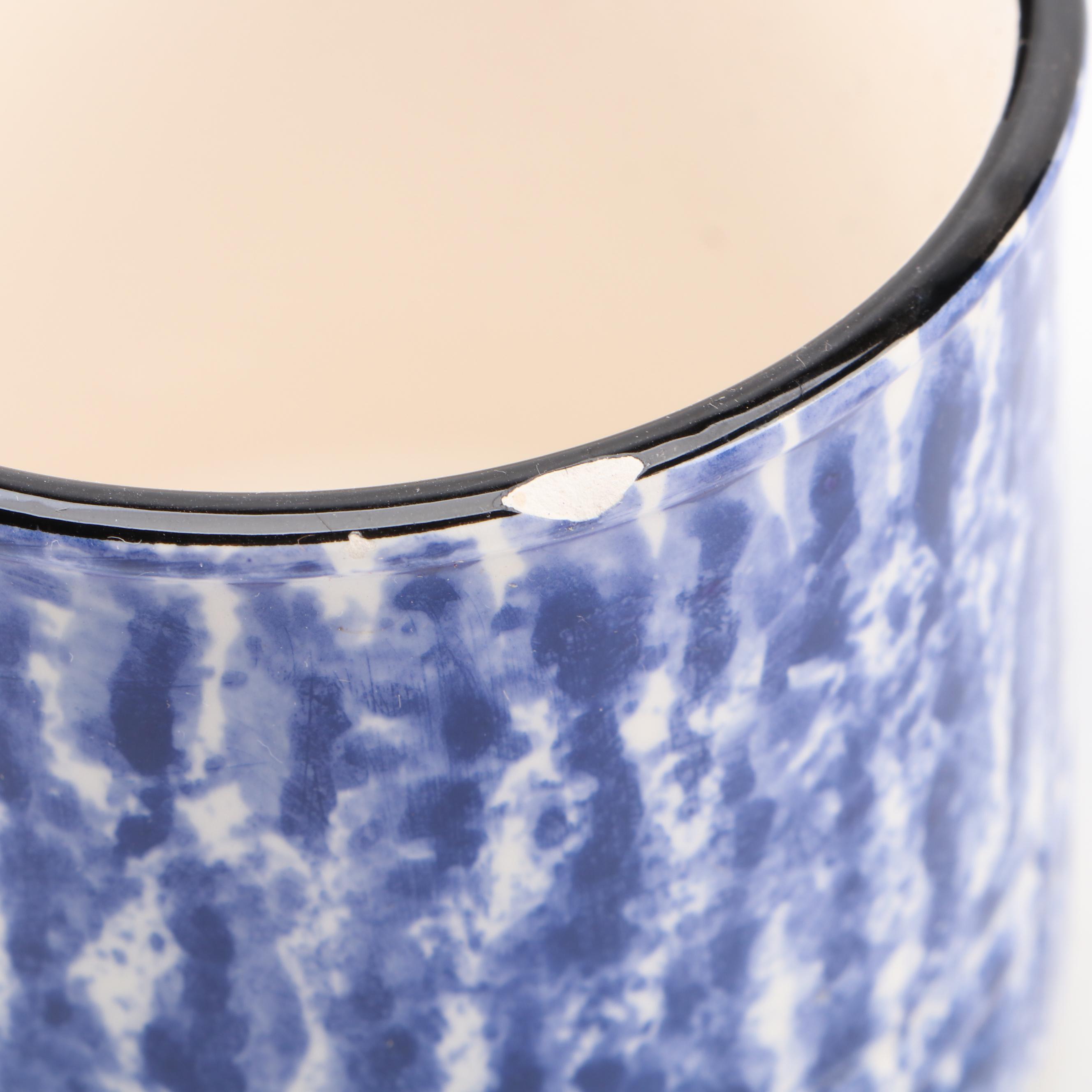 Schmid Blue Spongeware Ceramic Dinnerware and Ironstone Dutch Oven