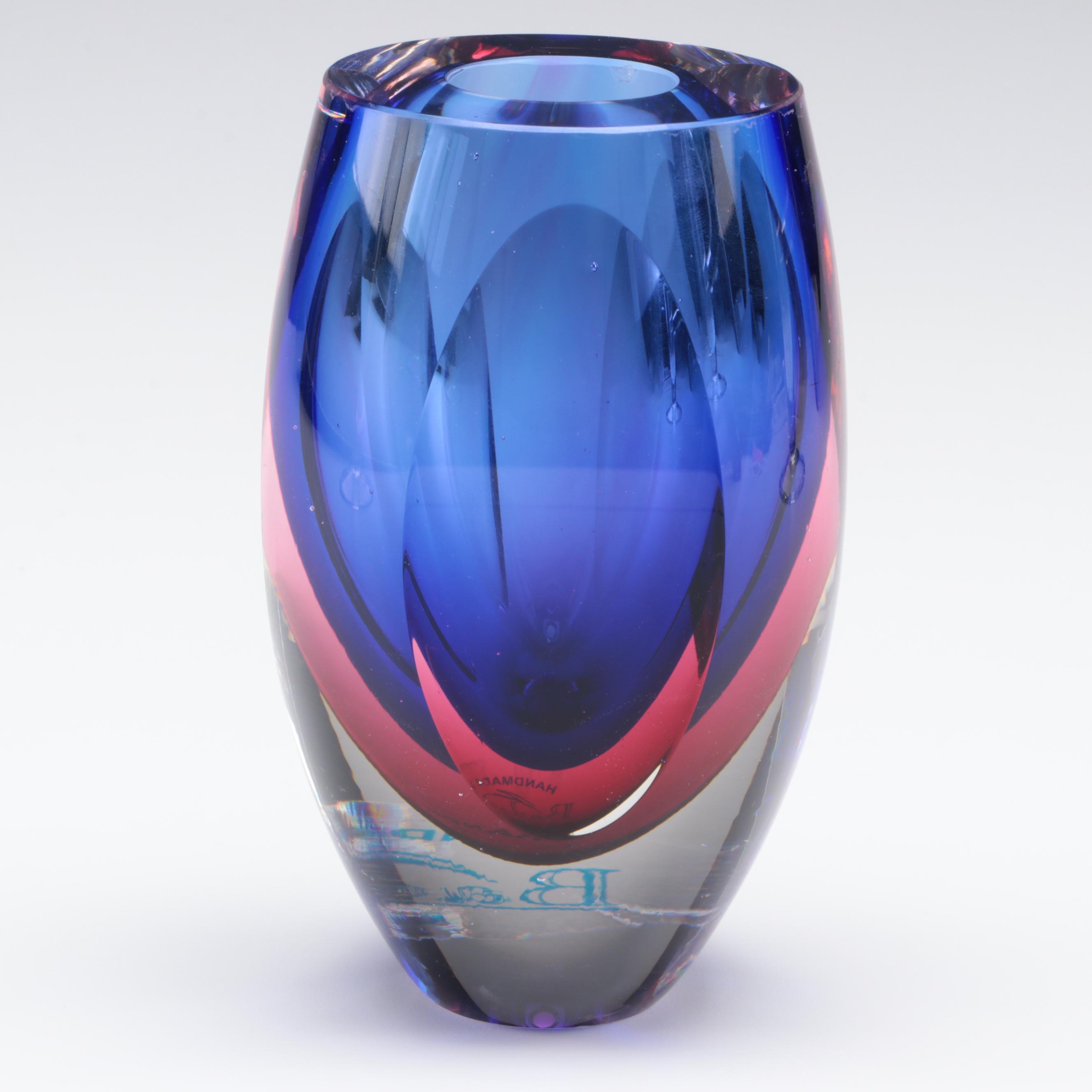 Badash Crystal Sommerso Vase with Pair of Polish Blown Glass Vases