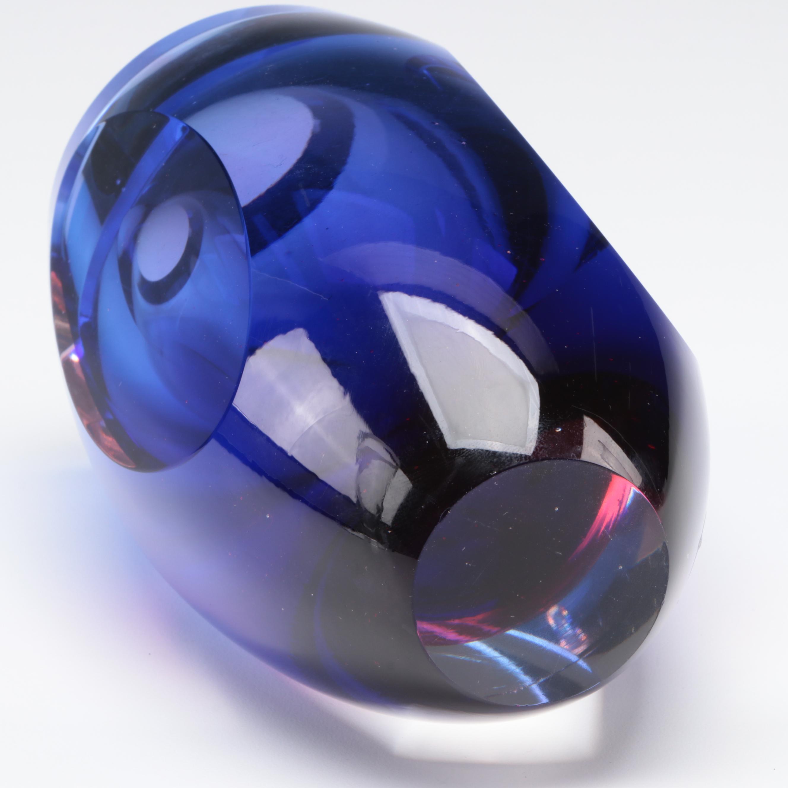 Badash Crystal Sommerso Vase with Pair of Polish Blown Glass Vases