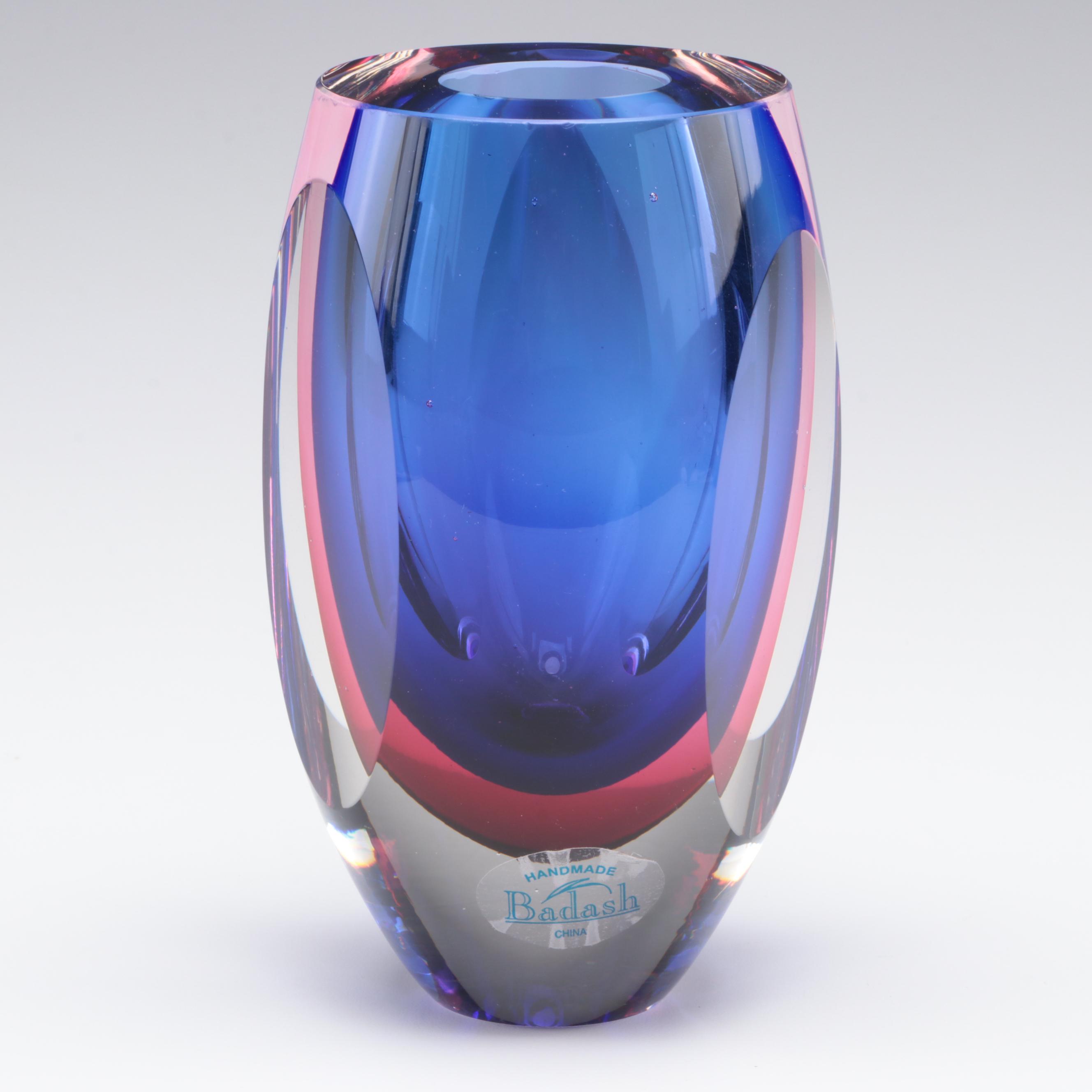 Badash Crystal Sommerso Vase with Pair of Polish Blown Glass Vases