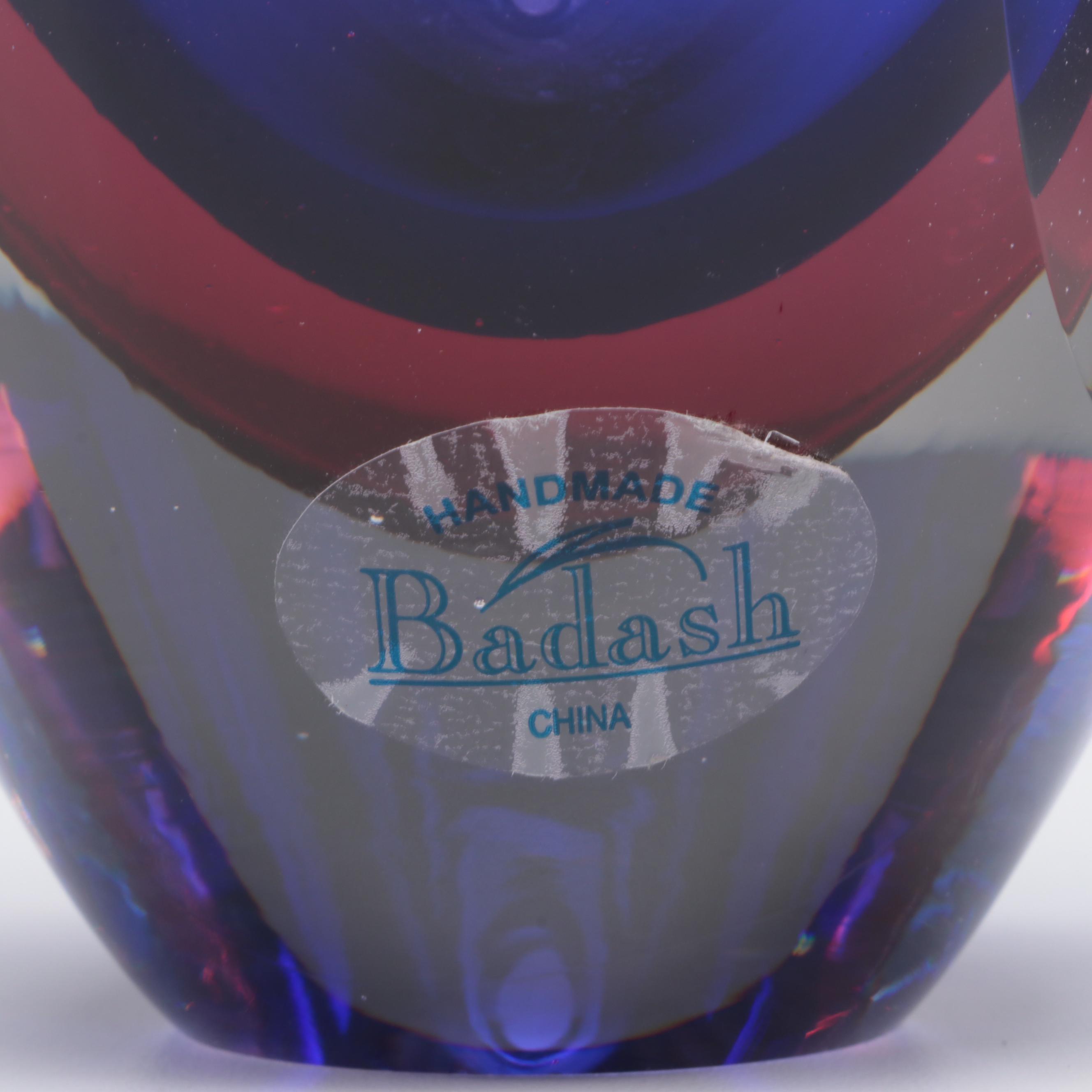 Badash Crystal Sommerso Vase with Pair of Polish Blown Glass Vases