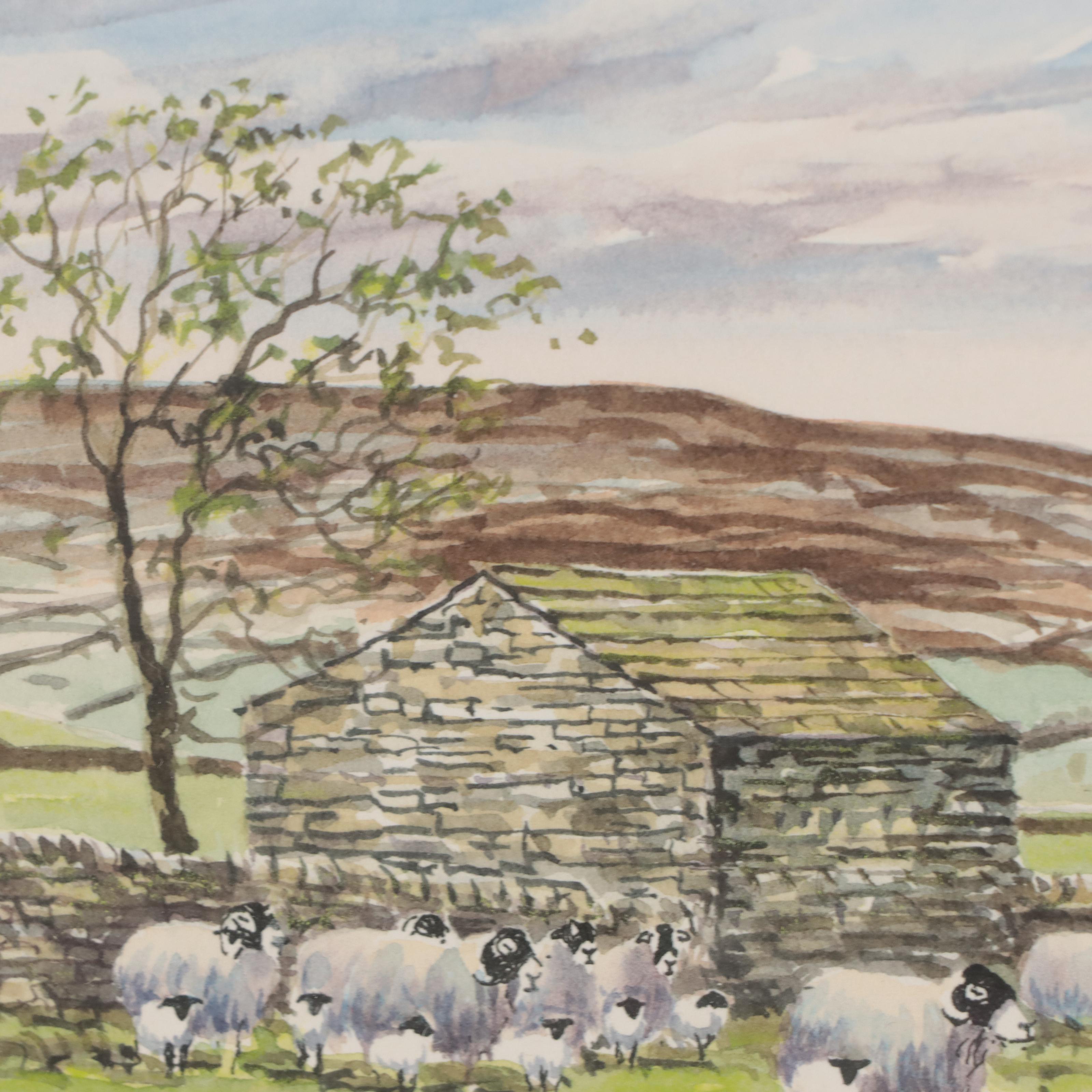 Watercolor Painting of Pastoral Landscape