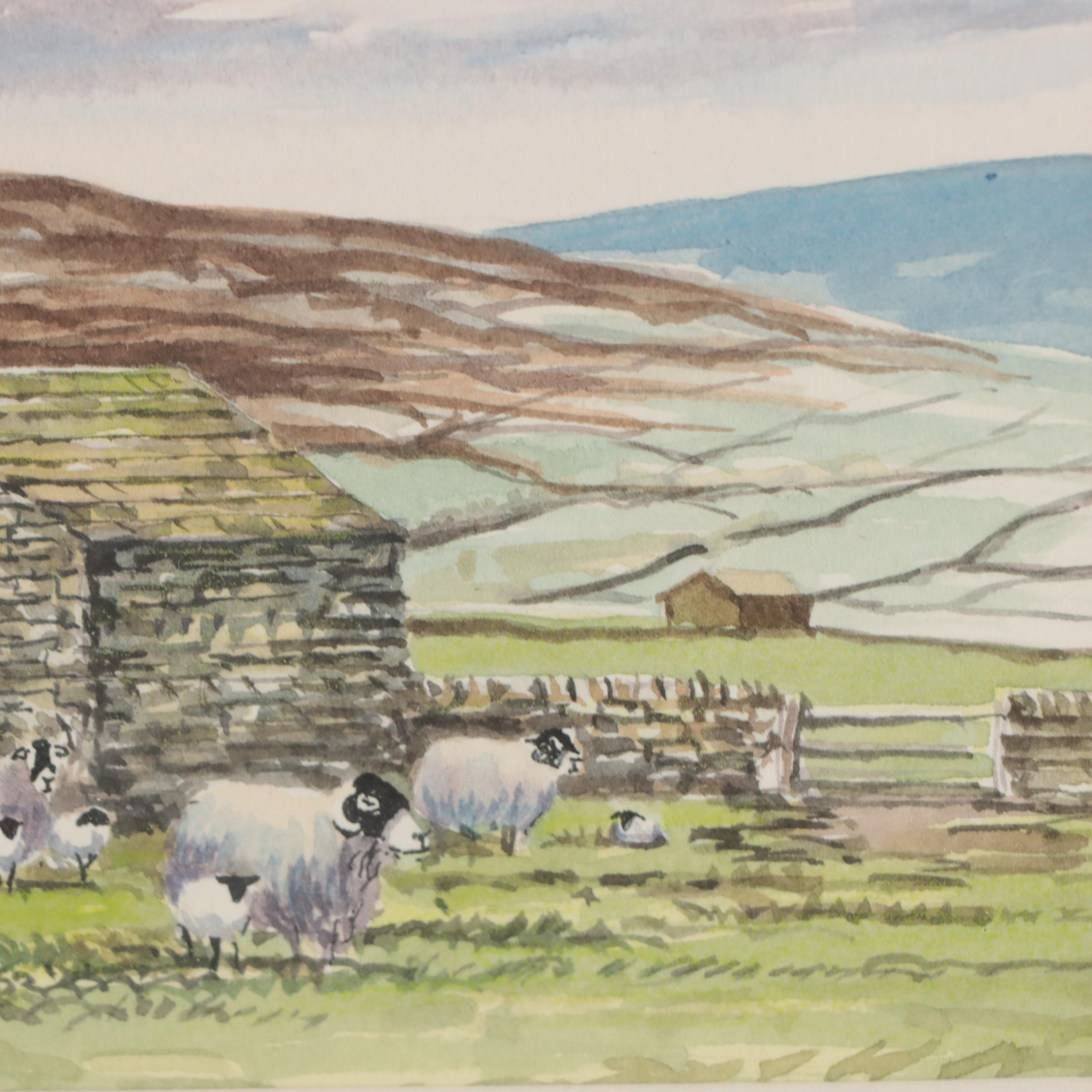 Watercolor Painting of Pastoral Landscape