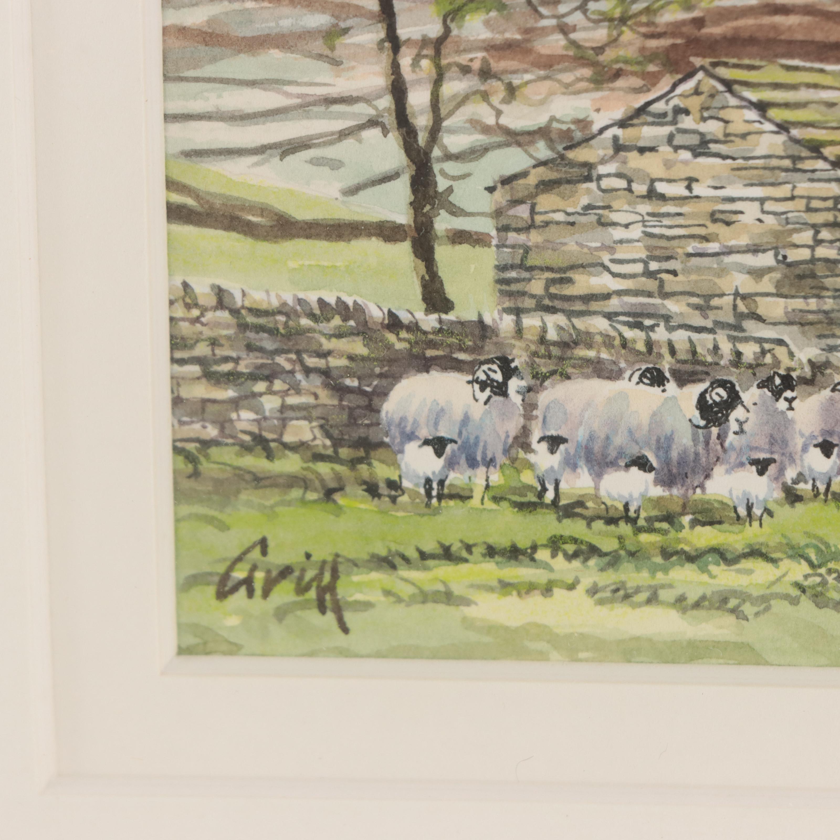 Watercolor Painting of Pastoral Landscape