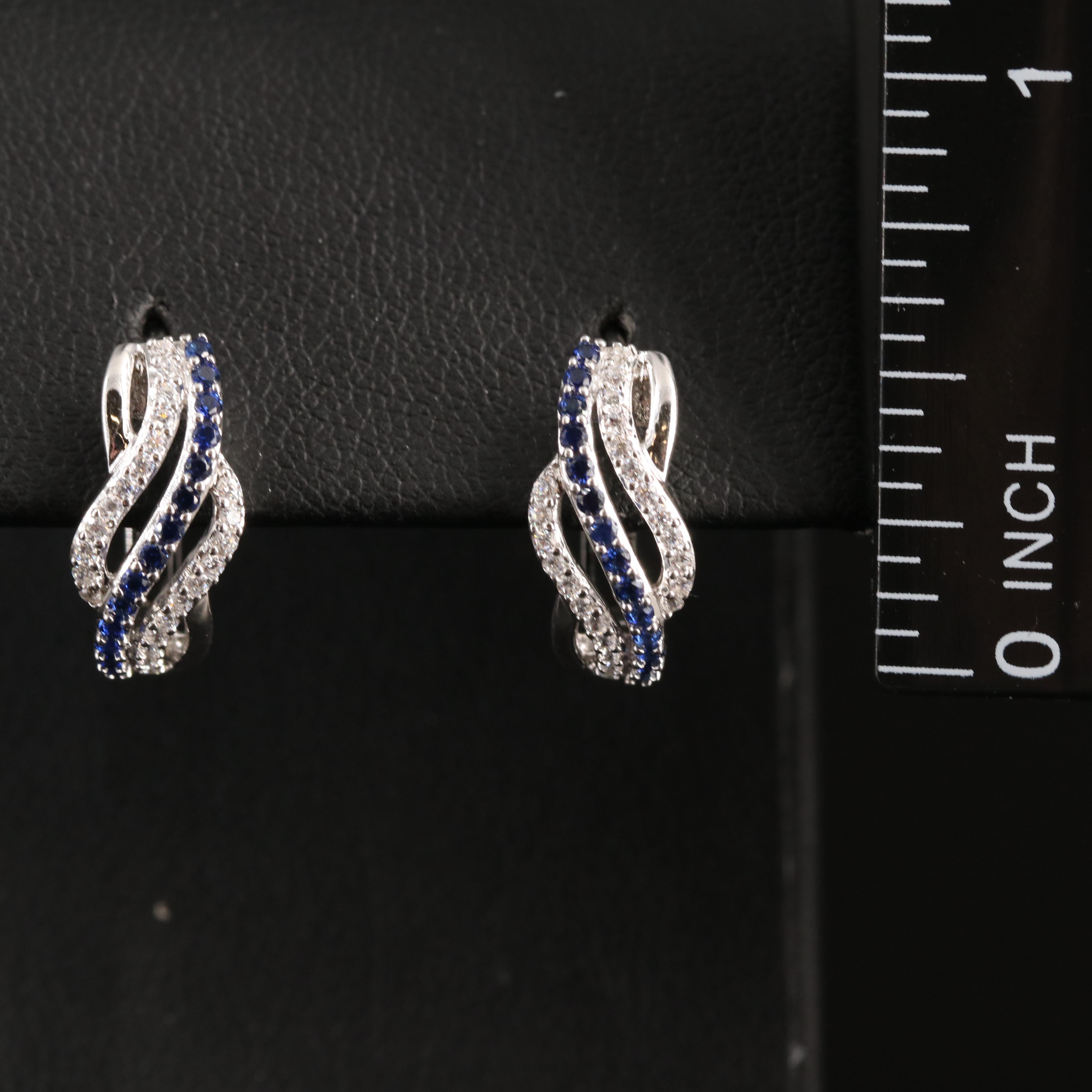 Sterling Sapphire and Cubic Zirconia Huggie Hoop Earrings