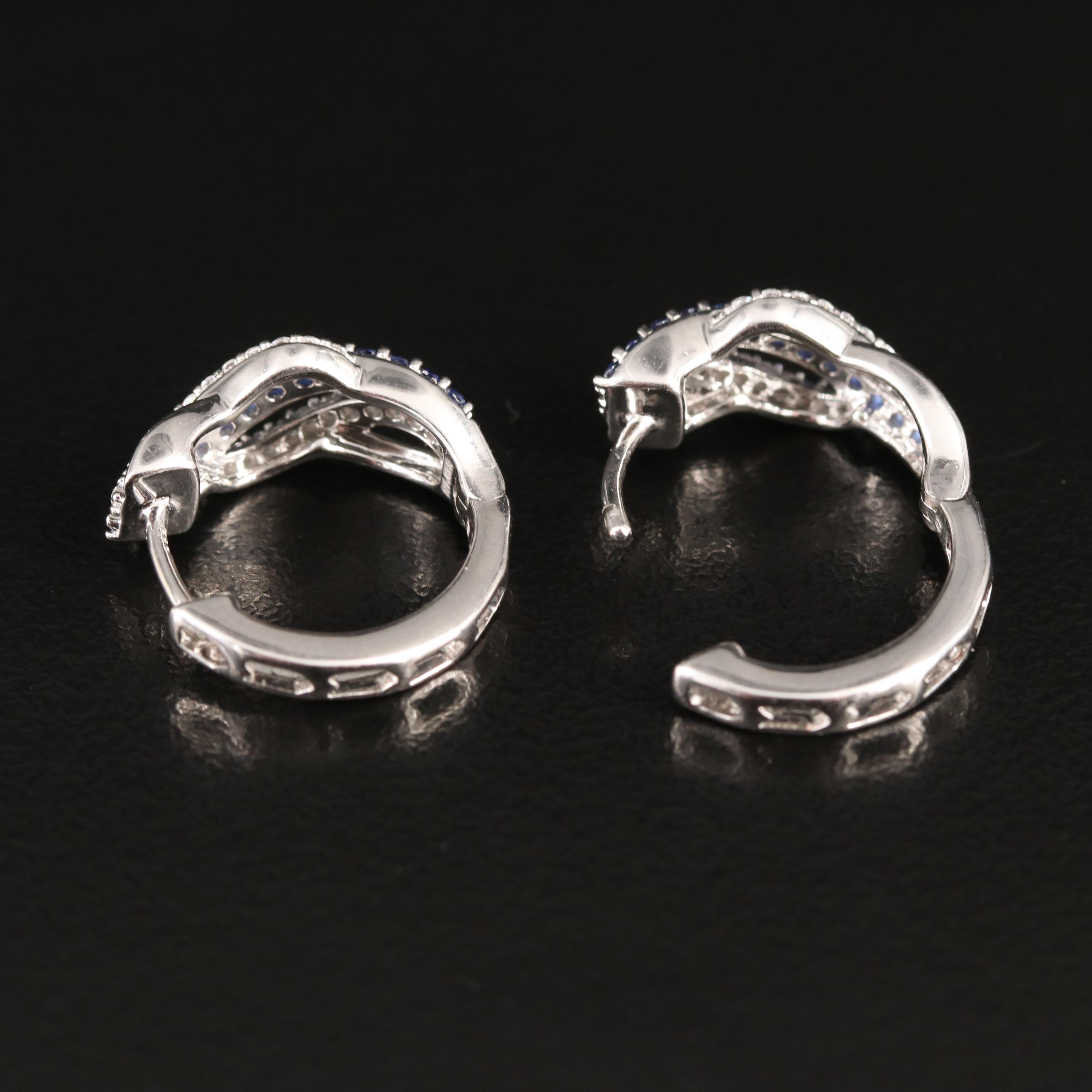 Sterling Sapphire and Cubic Zirconia Huggie Hoop Earrings