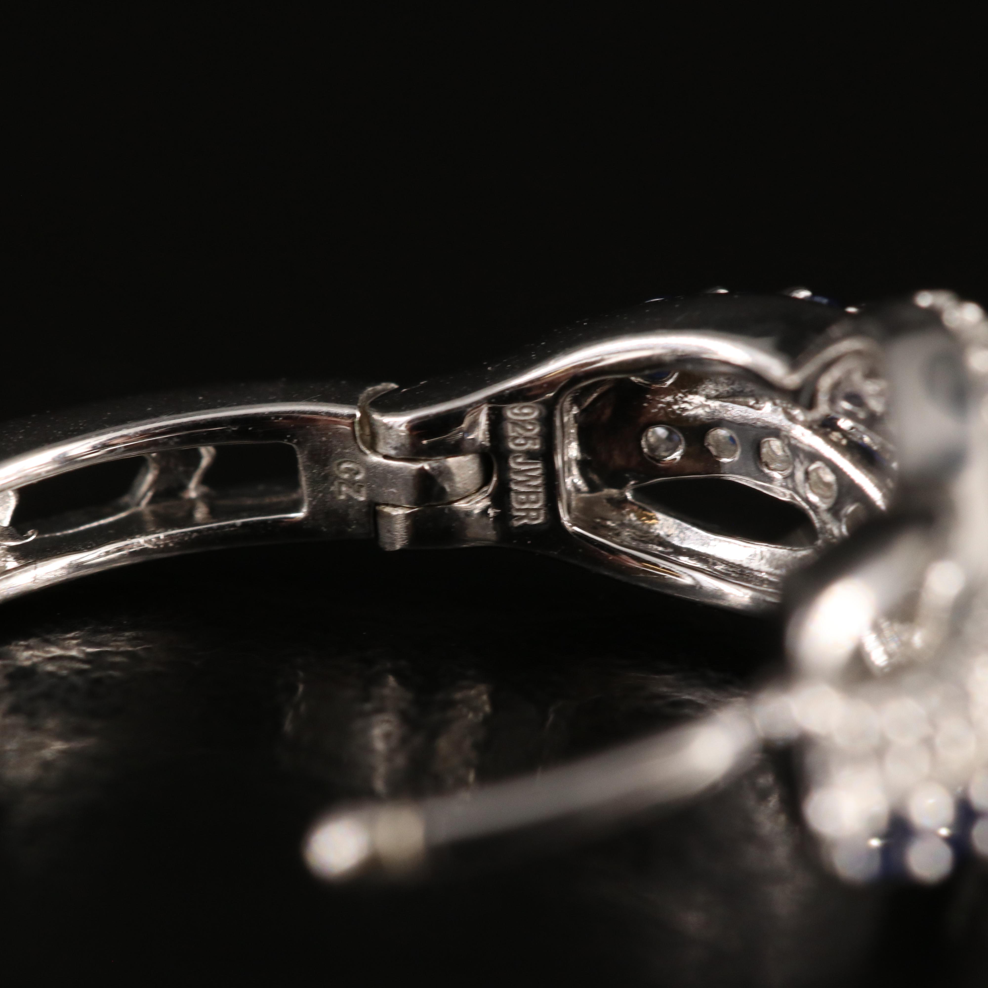 Sterling Sapphire and Cubic Zirconia Huggie Hoop Earrings