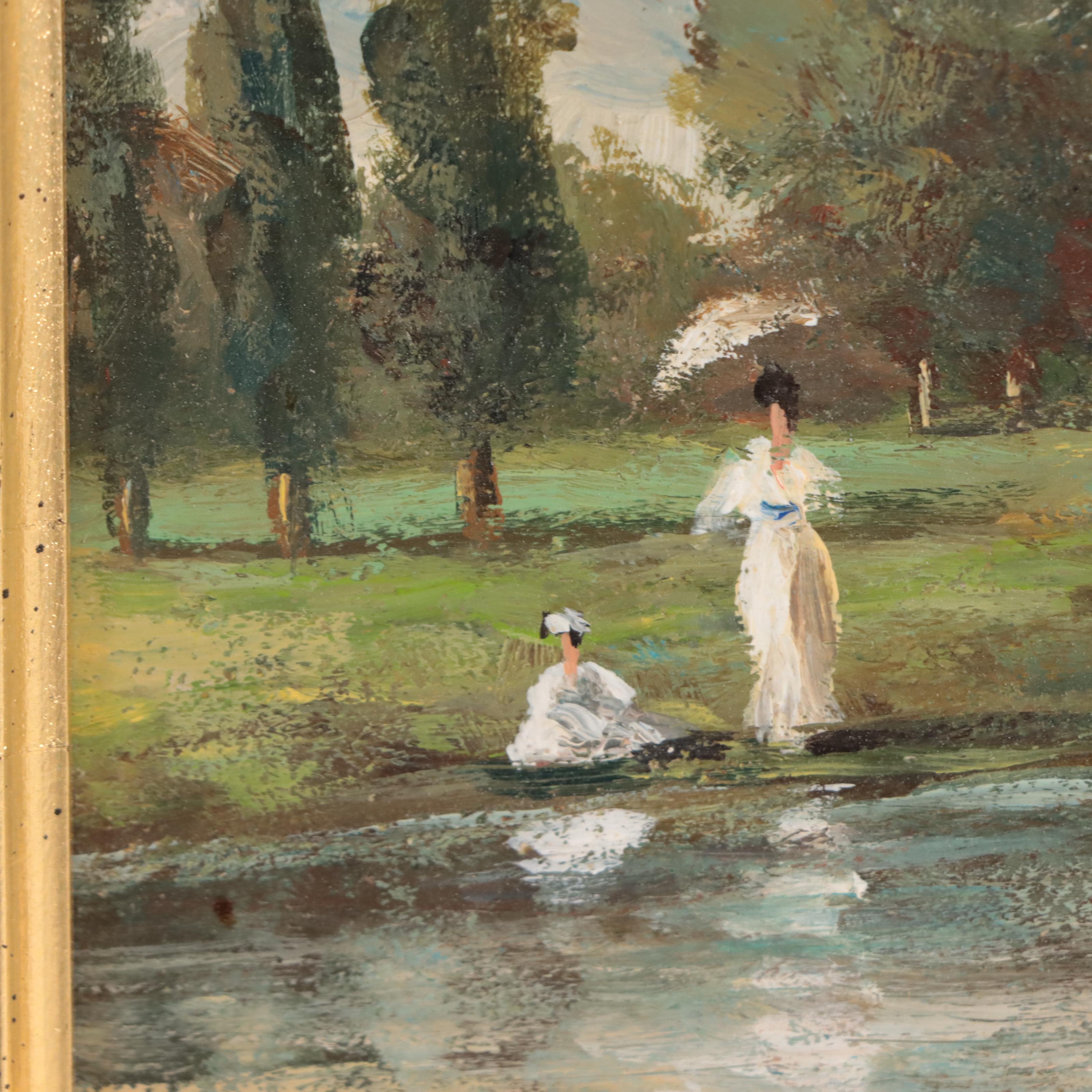 Nelly Trumel Oil Painting of Two Women at Water's Edge