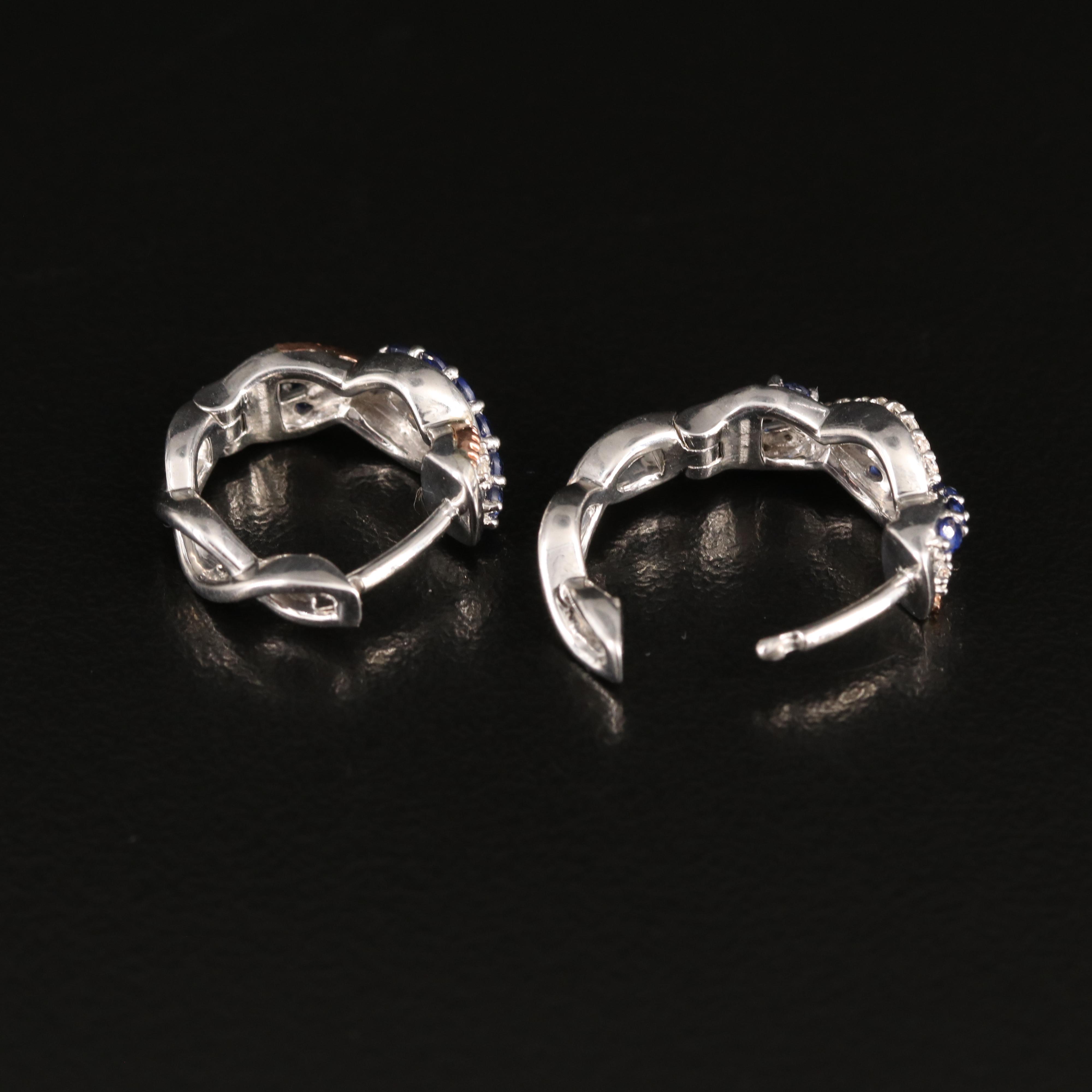 Sterling Sapphire and White Sapphire Huggie Earrings with 10K Rose Gold Accents