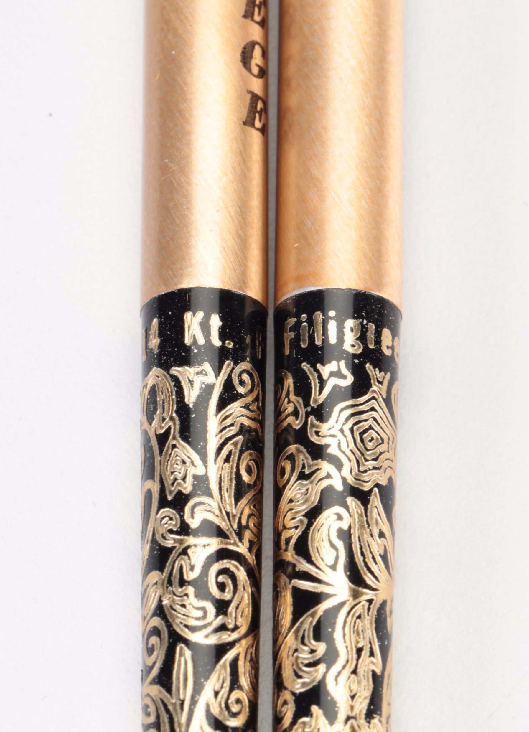 Arpege Chanel #5 14K Gold Filigree Perfumed Ballpoint Pens and Case