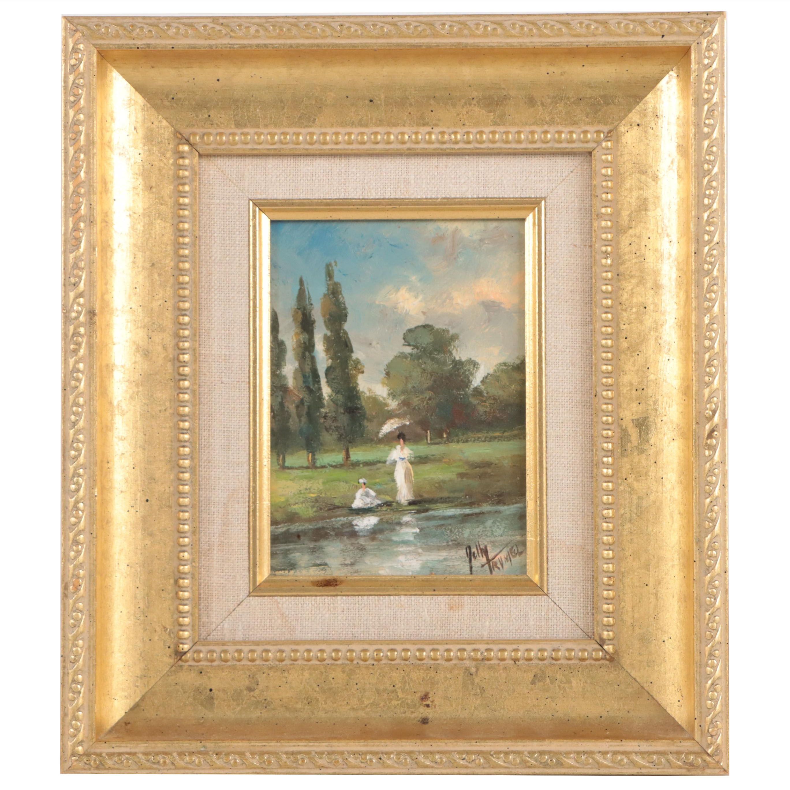 Nelly Trumel Oil Painting of Two Women at Water's Edge