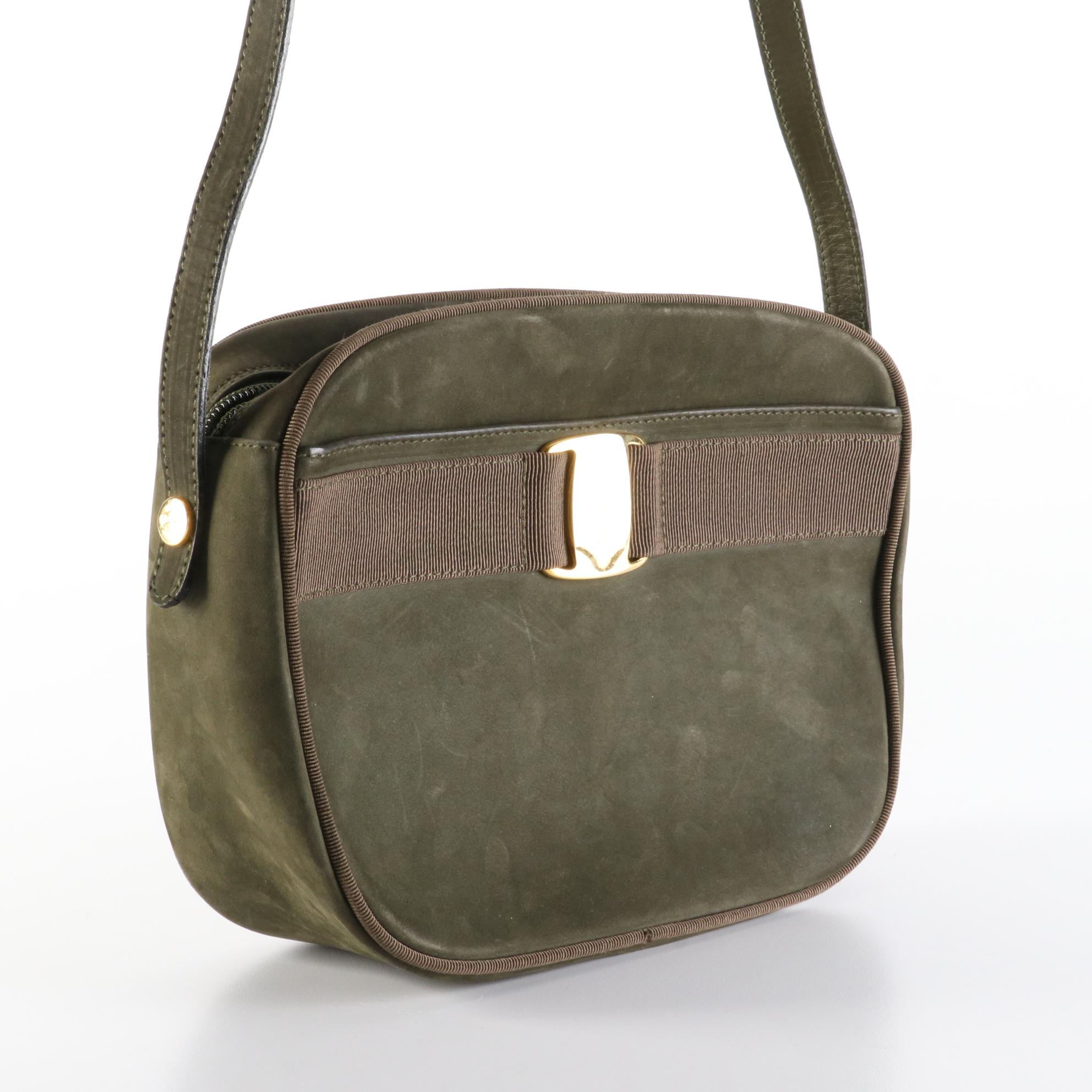 Salvatore Ferragamo Vara Suede Shoulder Bag with Grosgrain Trim