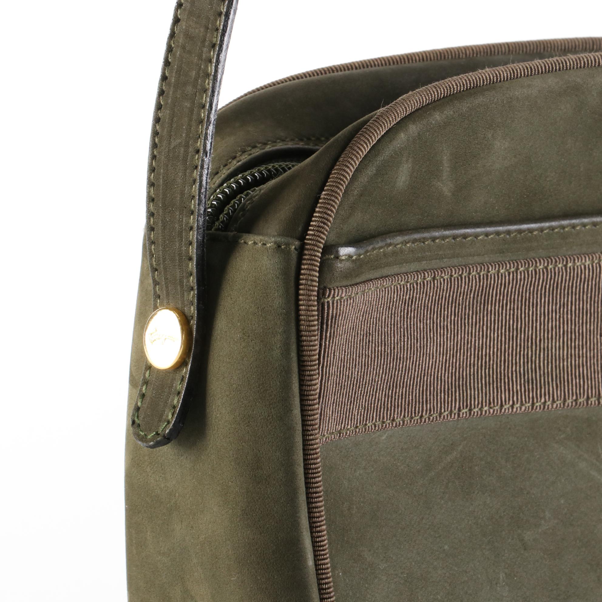 Salvatore Ferragamo Vara Suede Shoulder Bag with Grosgrain Trim