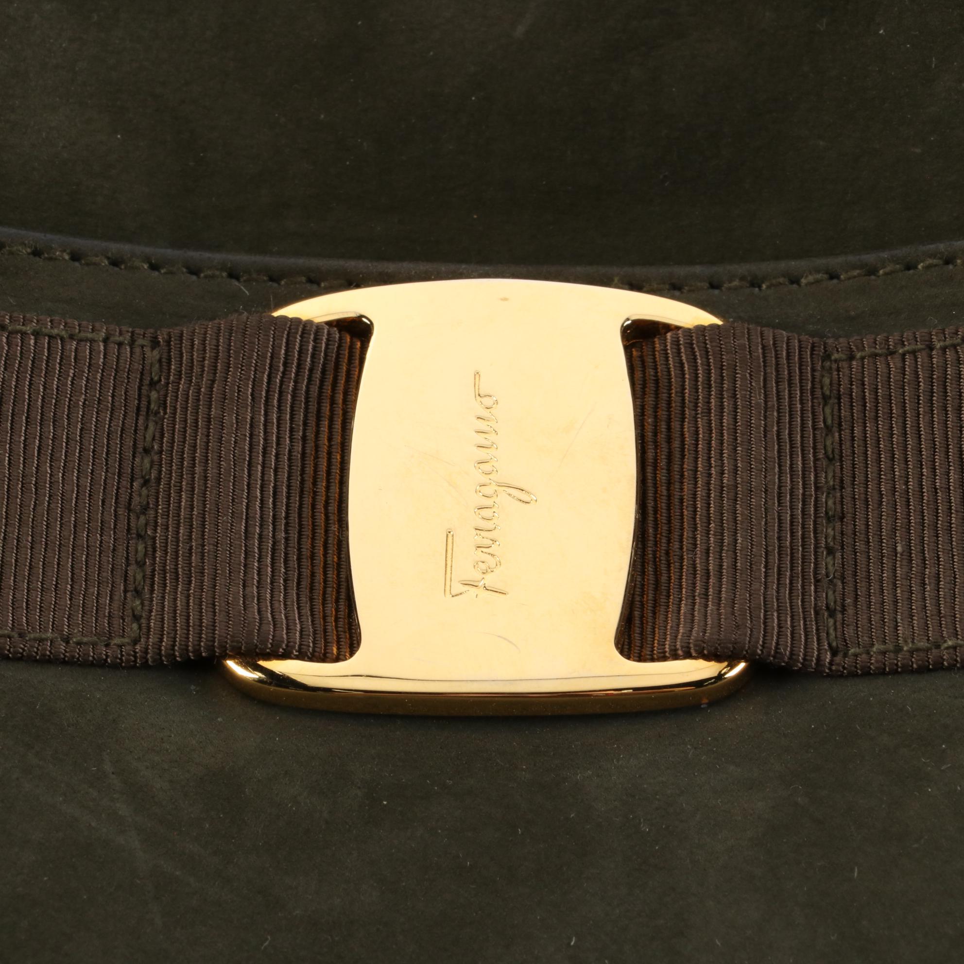 Salvatore Ferragamo Vara Suede Shoulder Bag with Grosgrain Trim