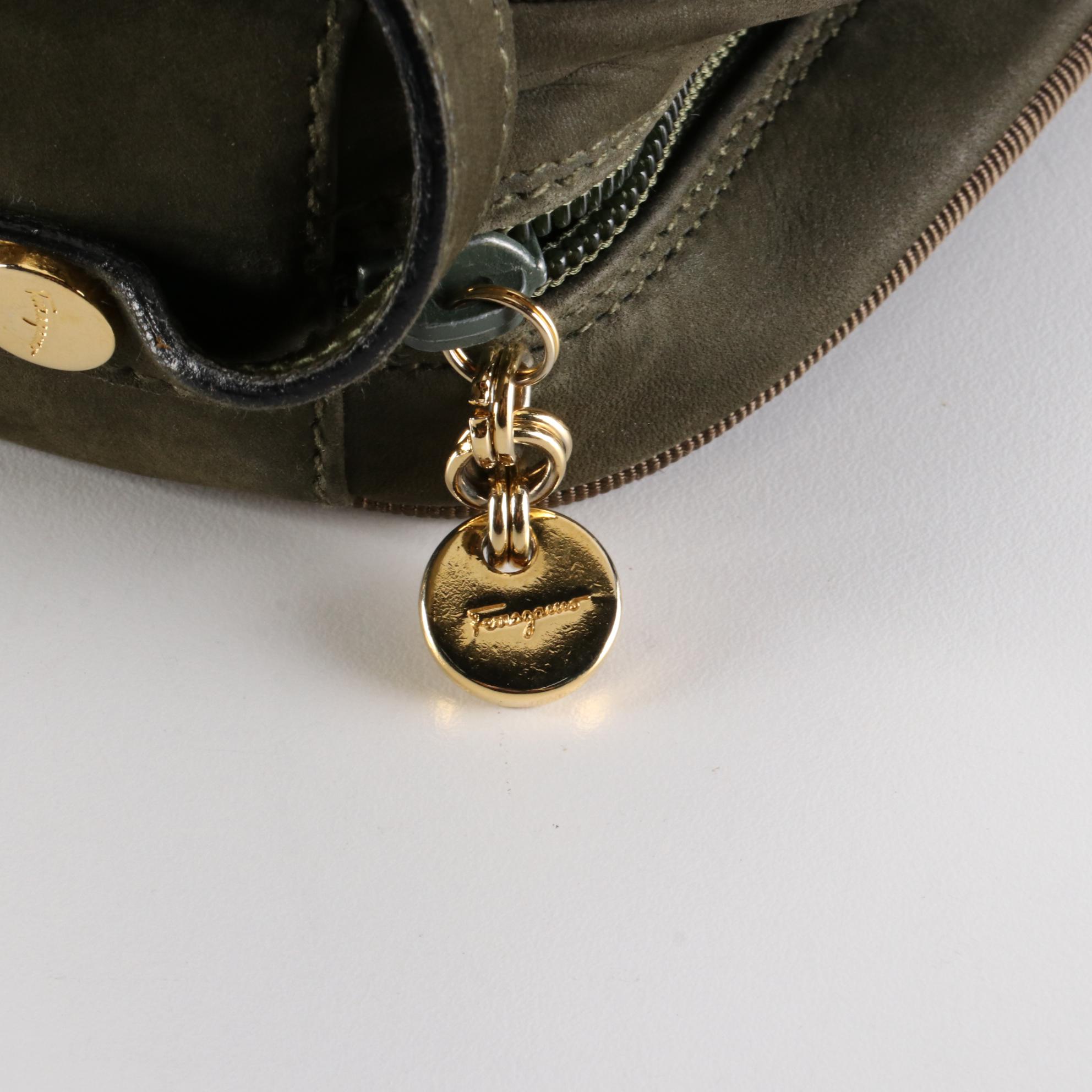 Salvatore Ferragamo Vara Suede Shoulder Bag with Grosgrain Trim