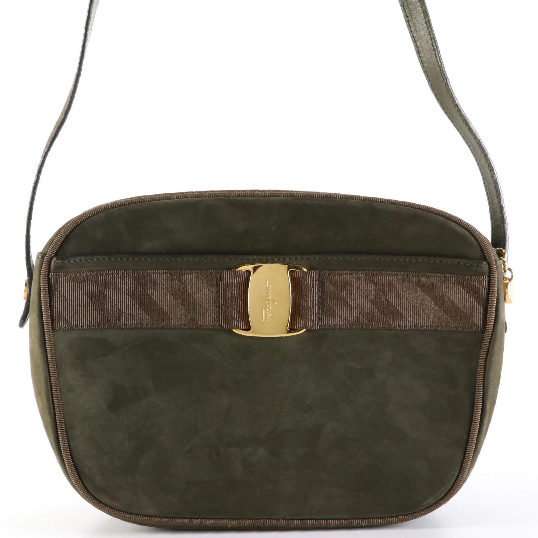 Salvatore Ferragamo Vara Suede Shoulder Bag with Grosgrain Trim