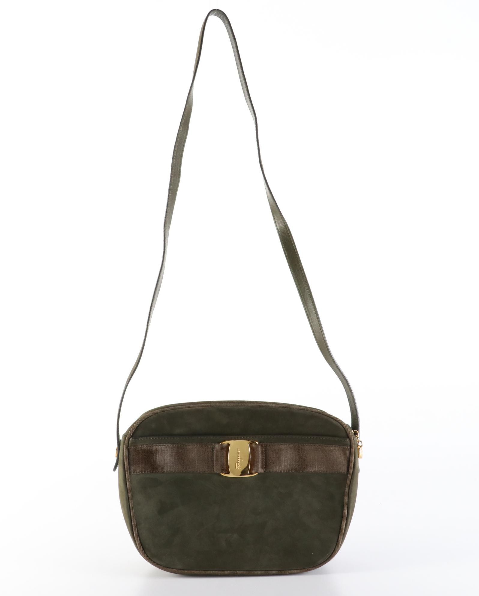 Salvatore Ferragamo Vara Suede Shoulder Bag with Grosgrain Trim