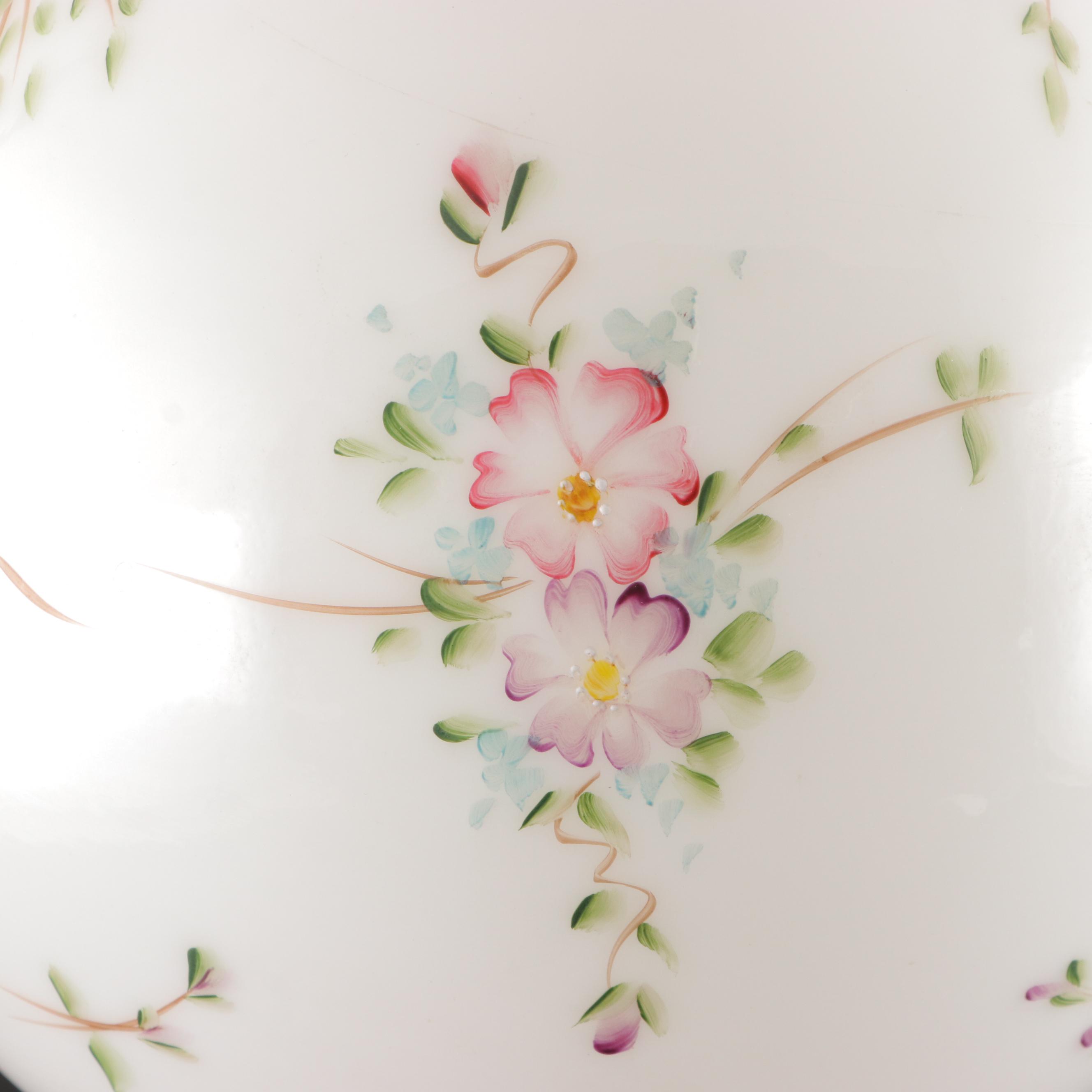 Aladdin Brass Oil Lamp With Hand-Painted Milk Glass Shade, Early 20th Century