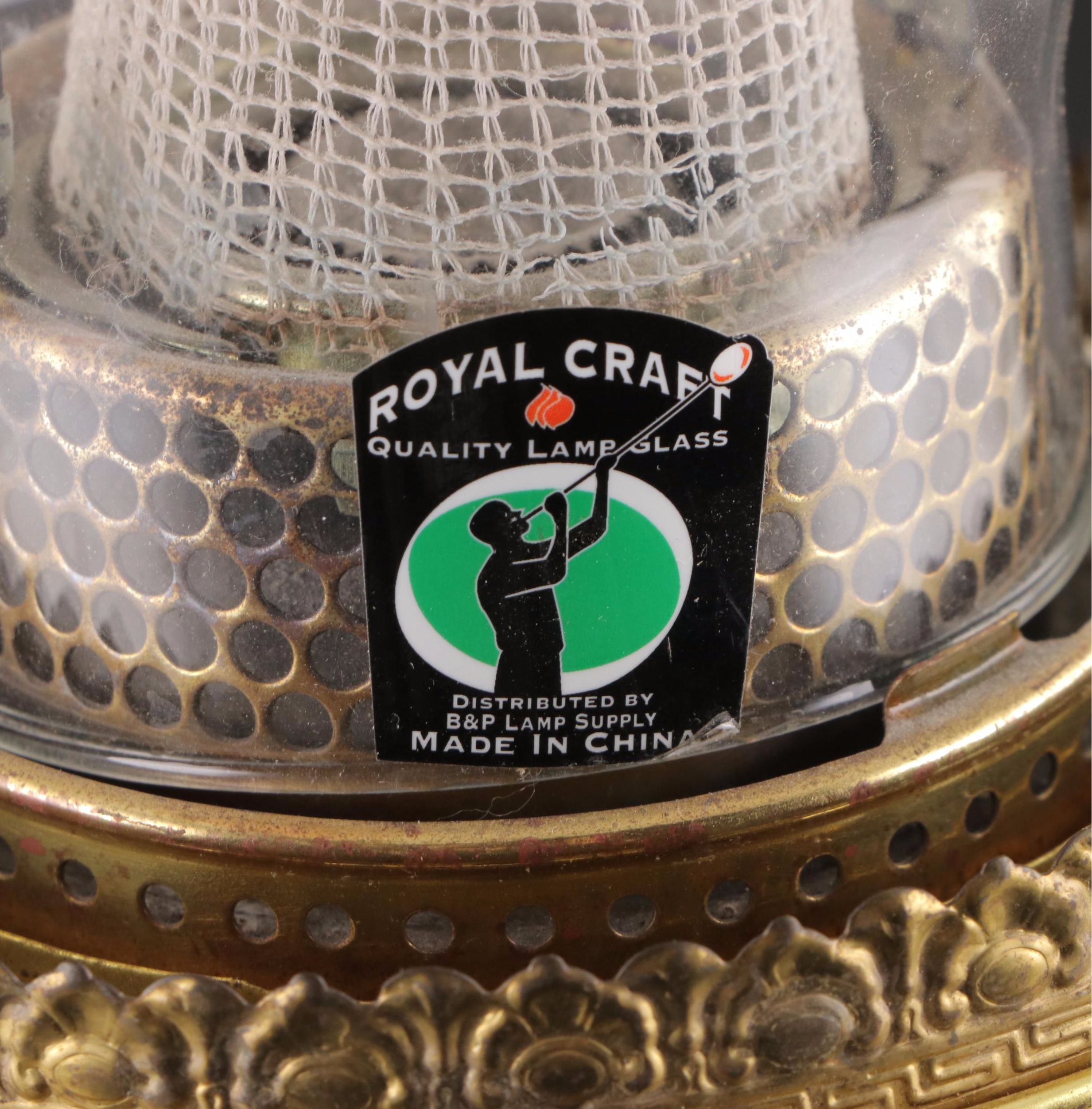 Aladdin Brass Oil Lamp With Hand-Painted Milk Glass Shade, Early 20th Century