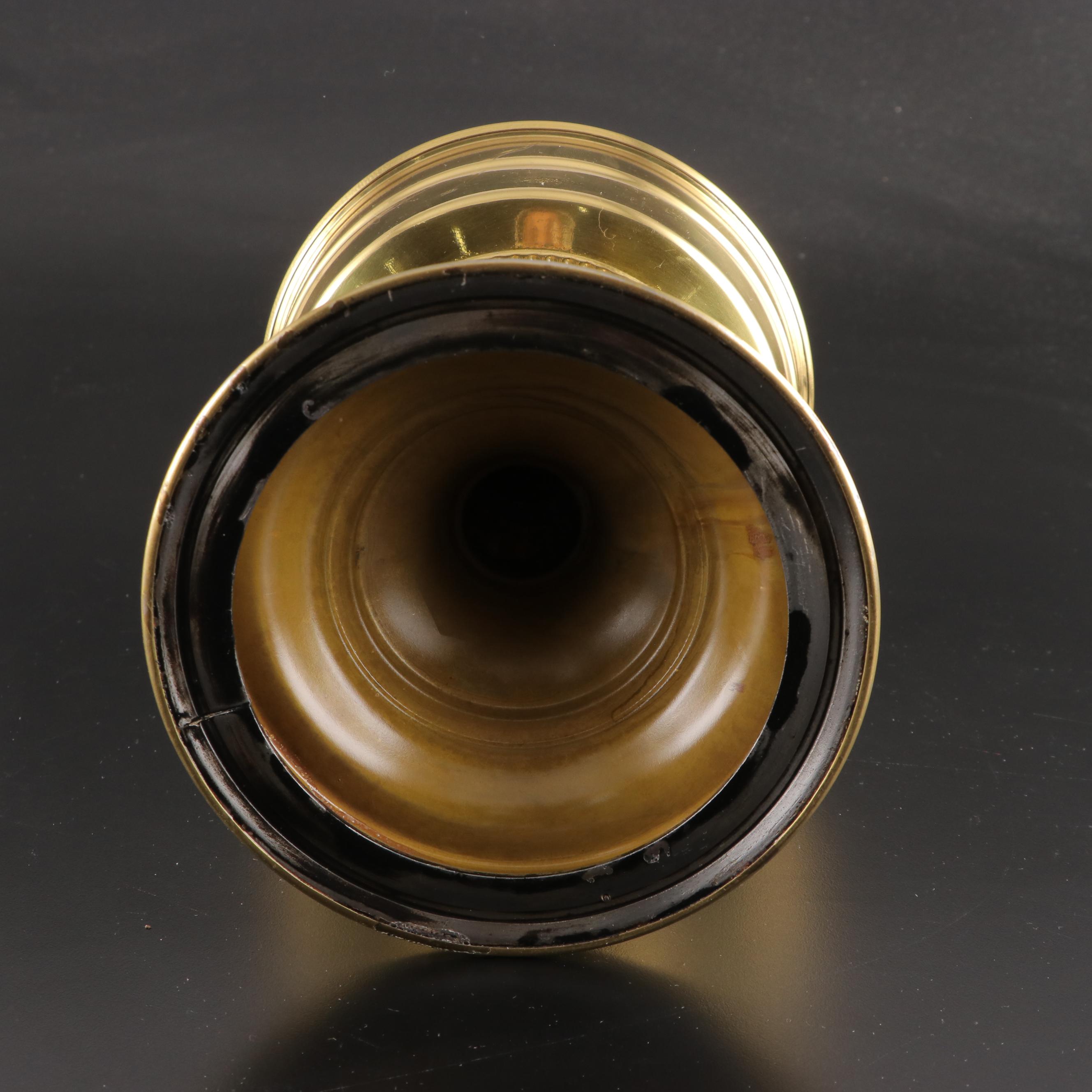 Aladdin Brass Oil Lamp With Hand-Painted Milk Glass Shade, Early 20th Century