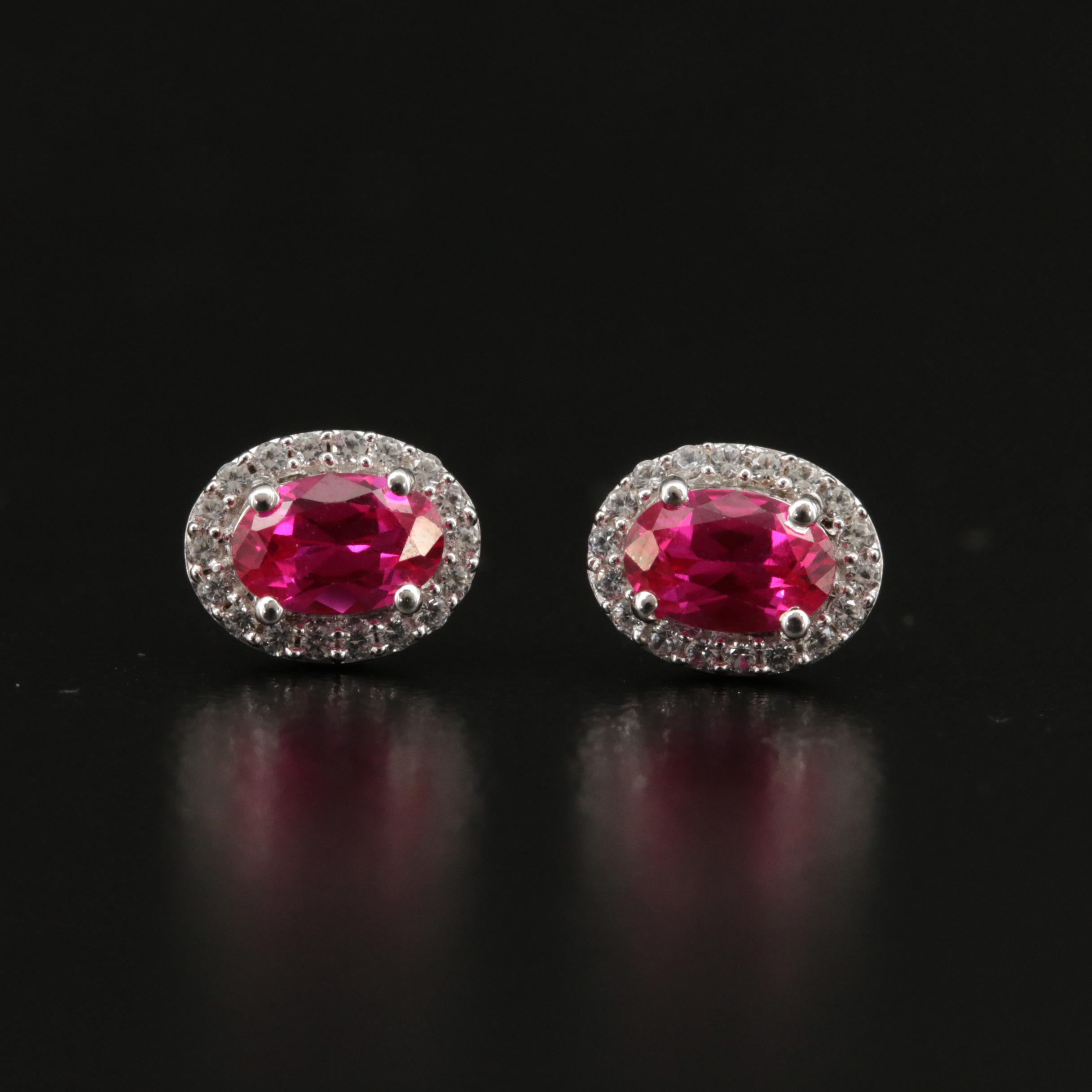Sterling Ruby and White Sapphire Stud Earrings
