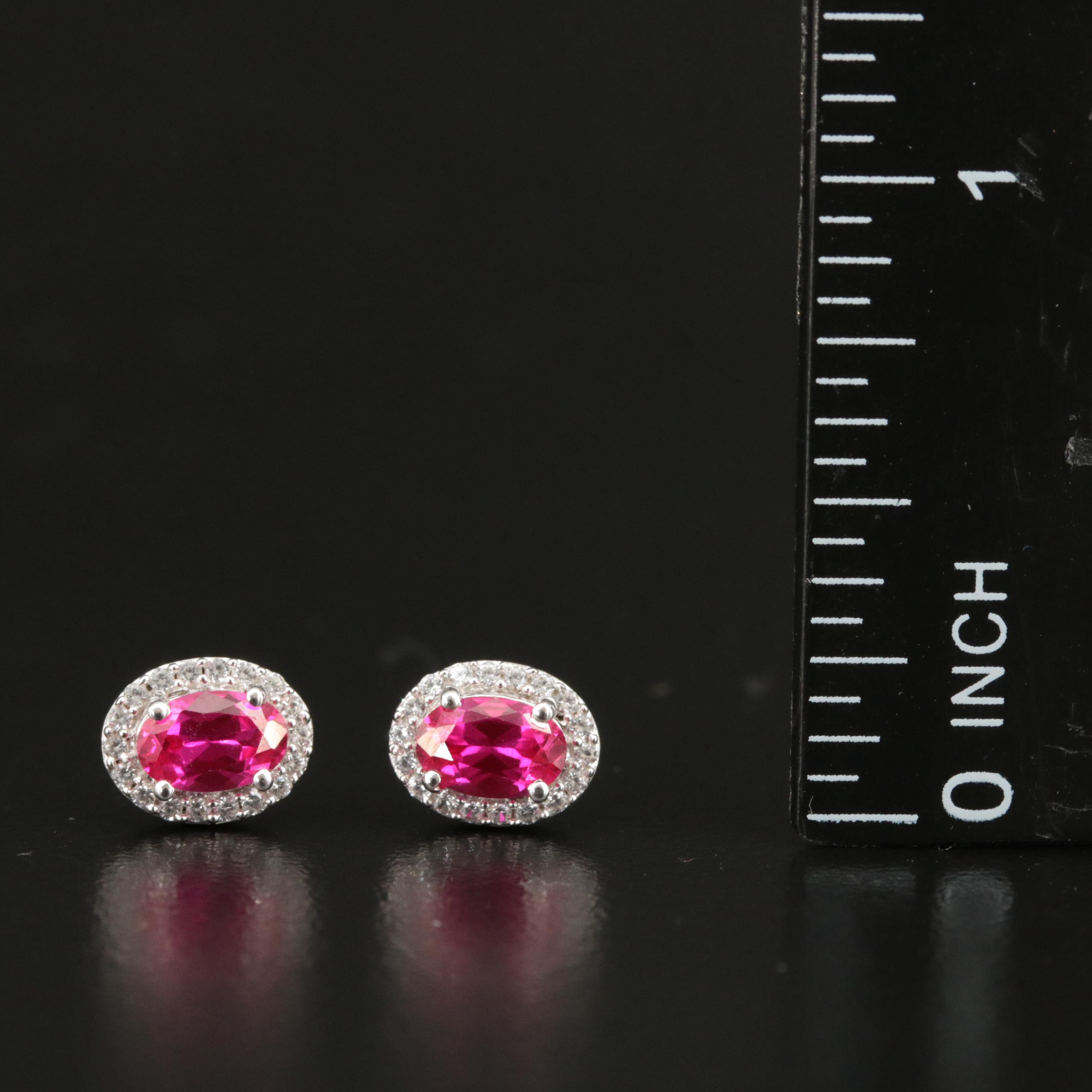 Sterling Ruby and White Sapphire Stud Earrings