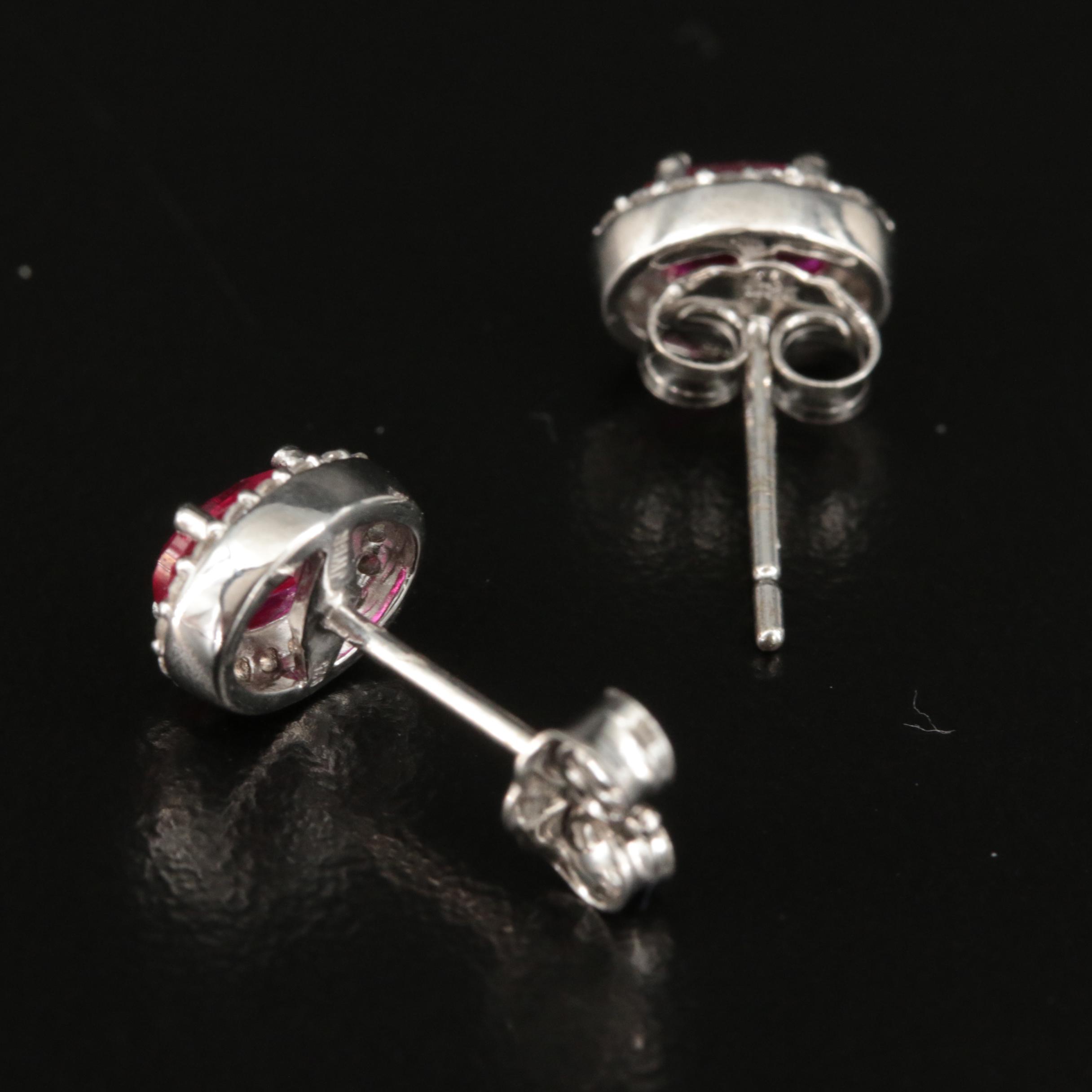Sterling Ruby and White Sapphire Stud Earrings