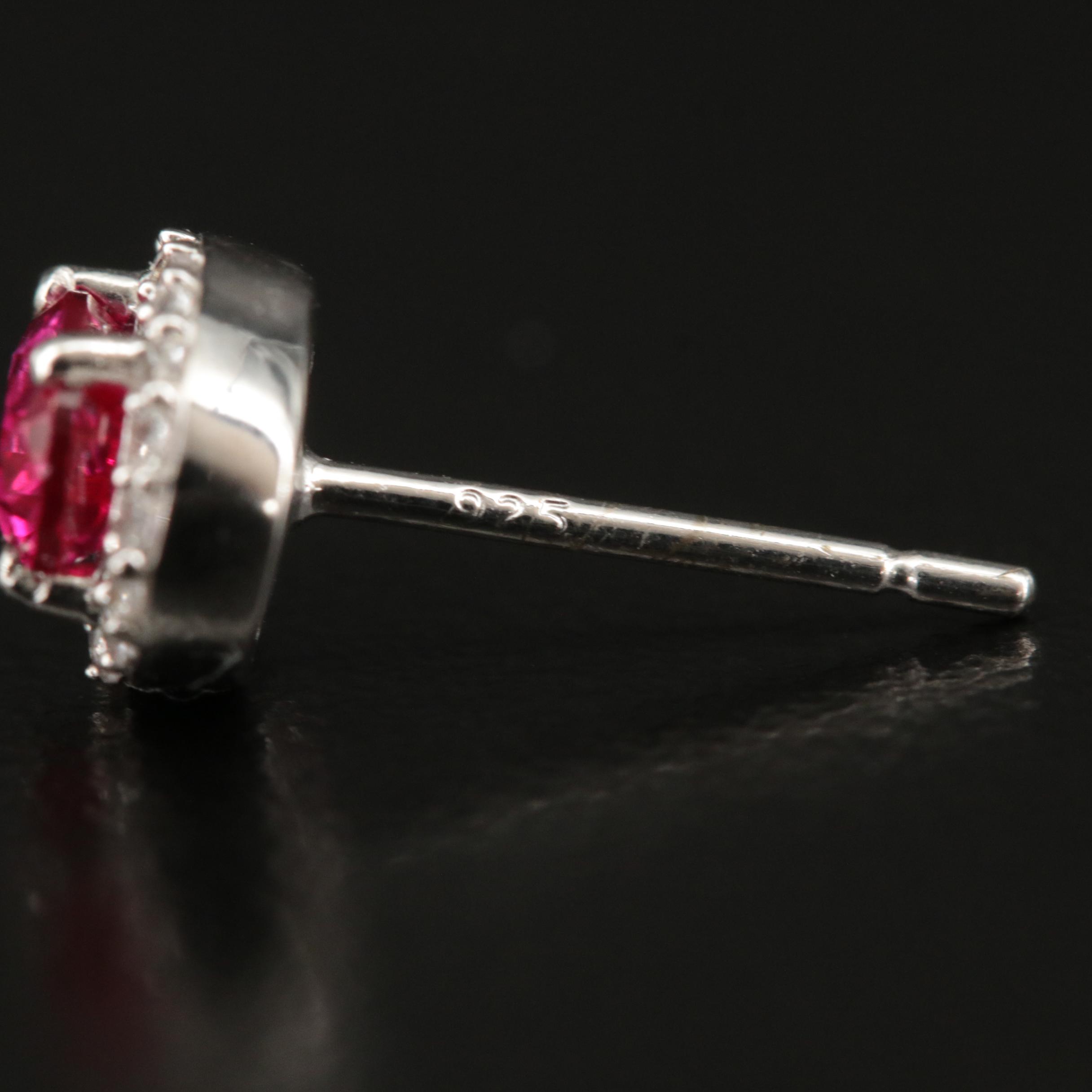 Sterling Ruby and White Sapphire Stud Earrings