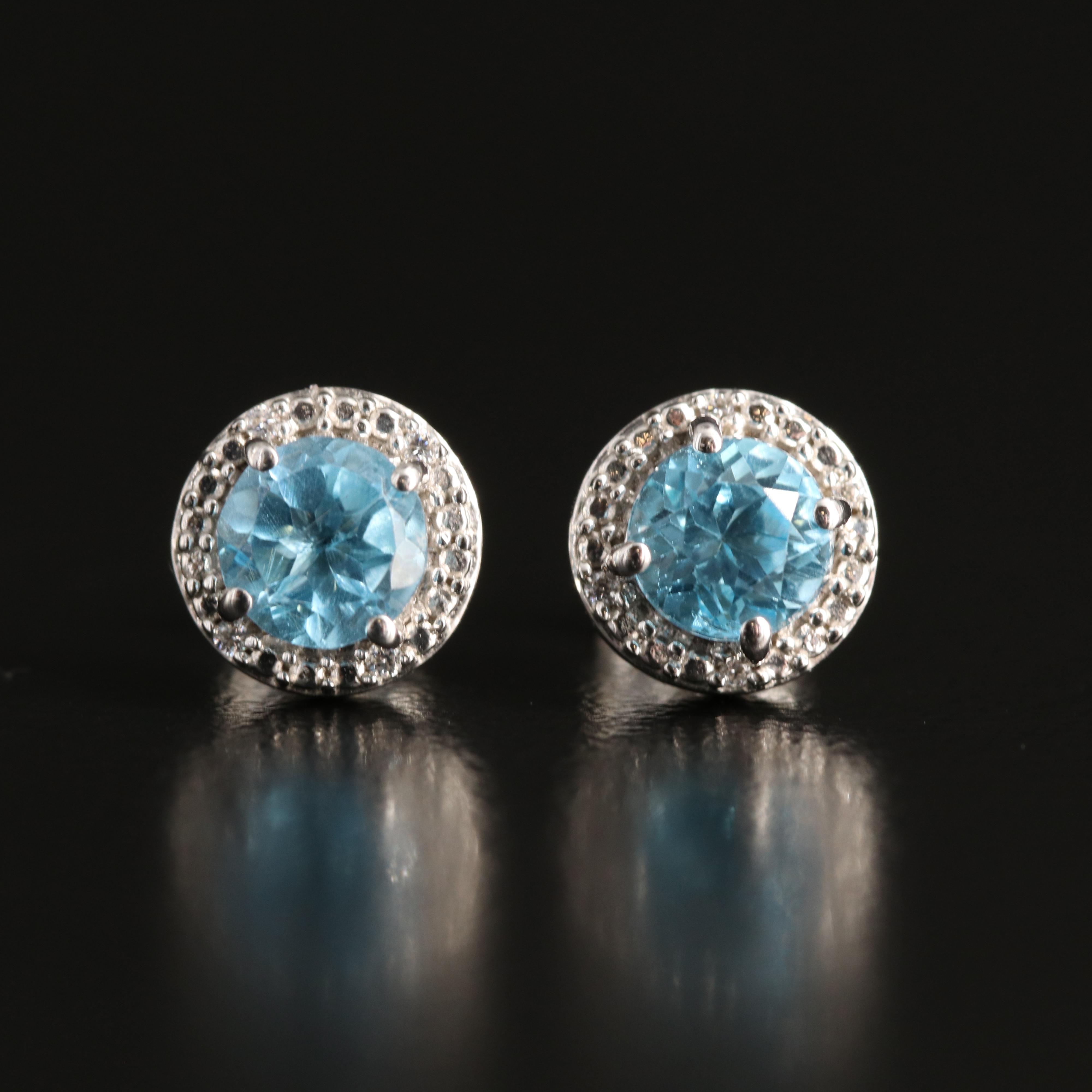 Sterling Sky Blue Topaz and Cubic Zirconia Stud Earrings