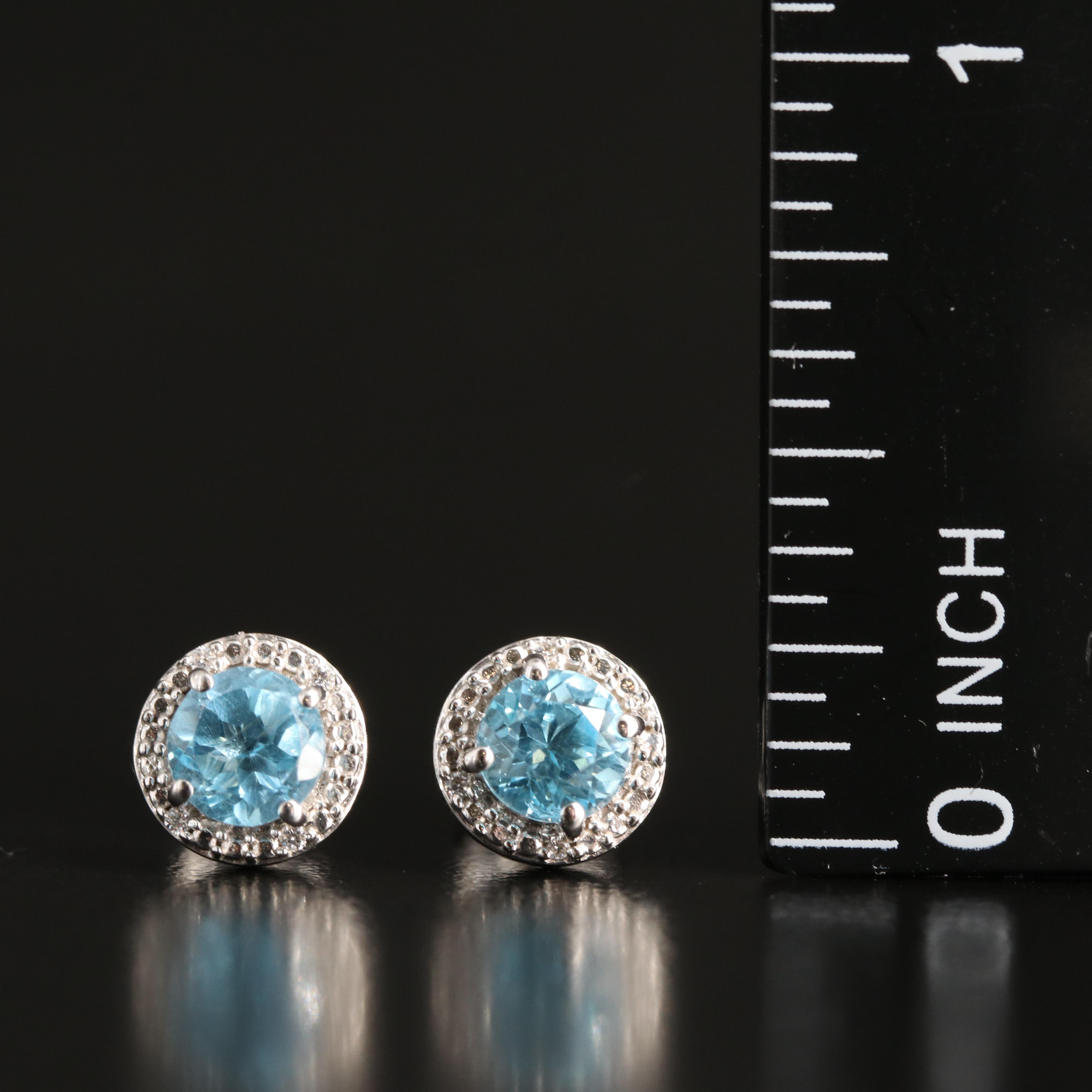 Sterling Sky Blue Topaz and Cubic Zirconia Stud Earrings