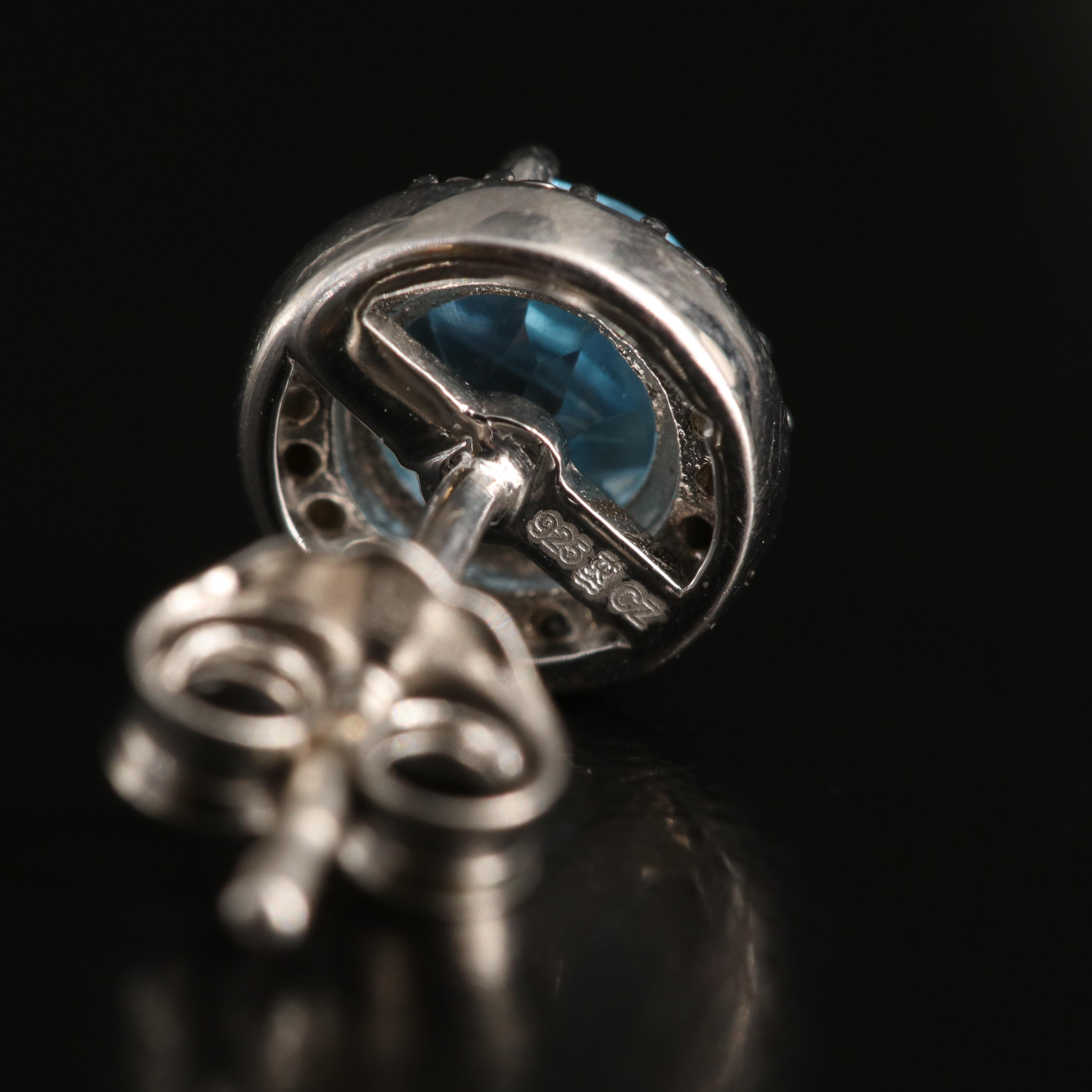 Sterling Sky Blue Topaz and Cubic Zirconia Stud Earrings