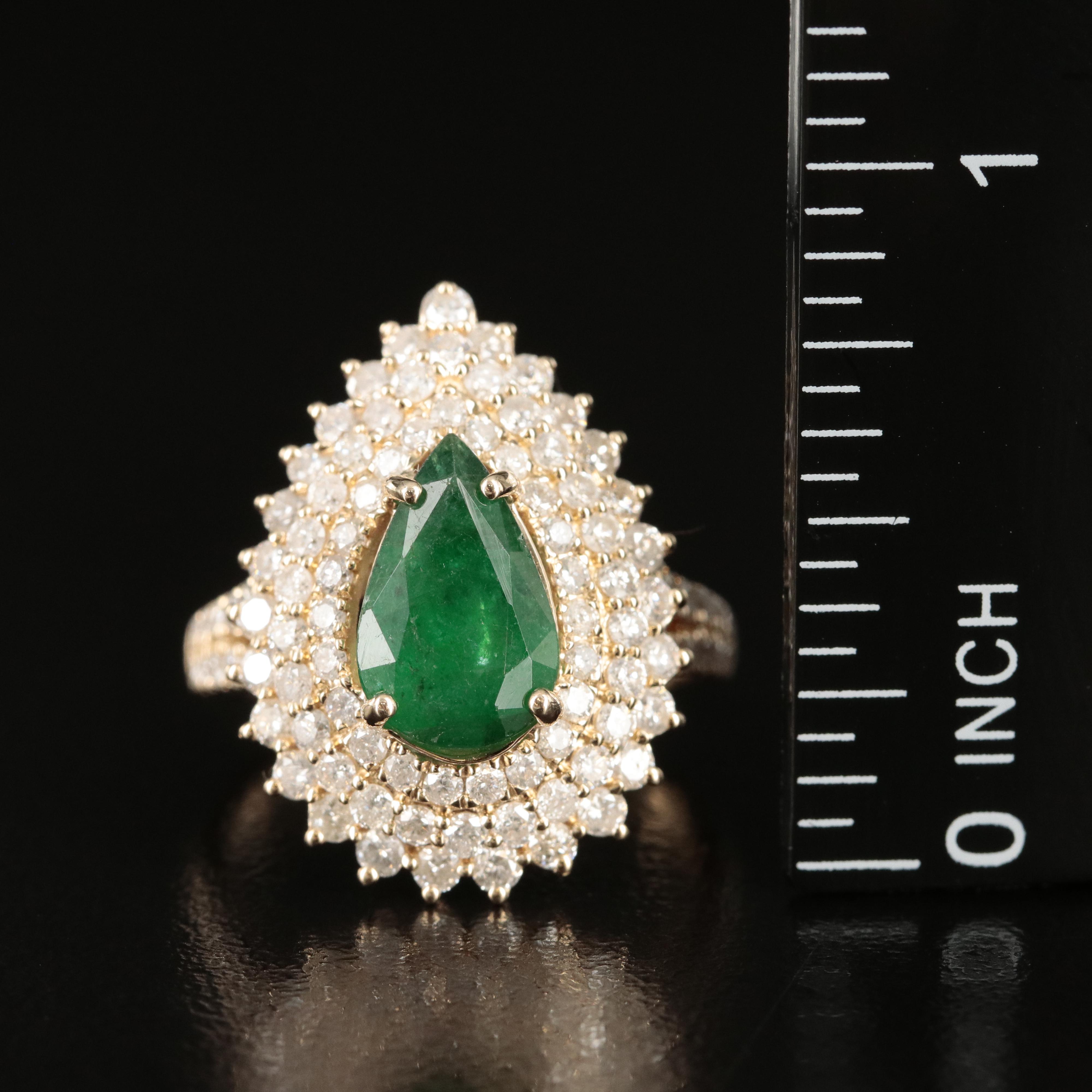 14K 2.00 CT Emerald and 1.61 CTW Diamond Teardrop Ring