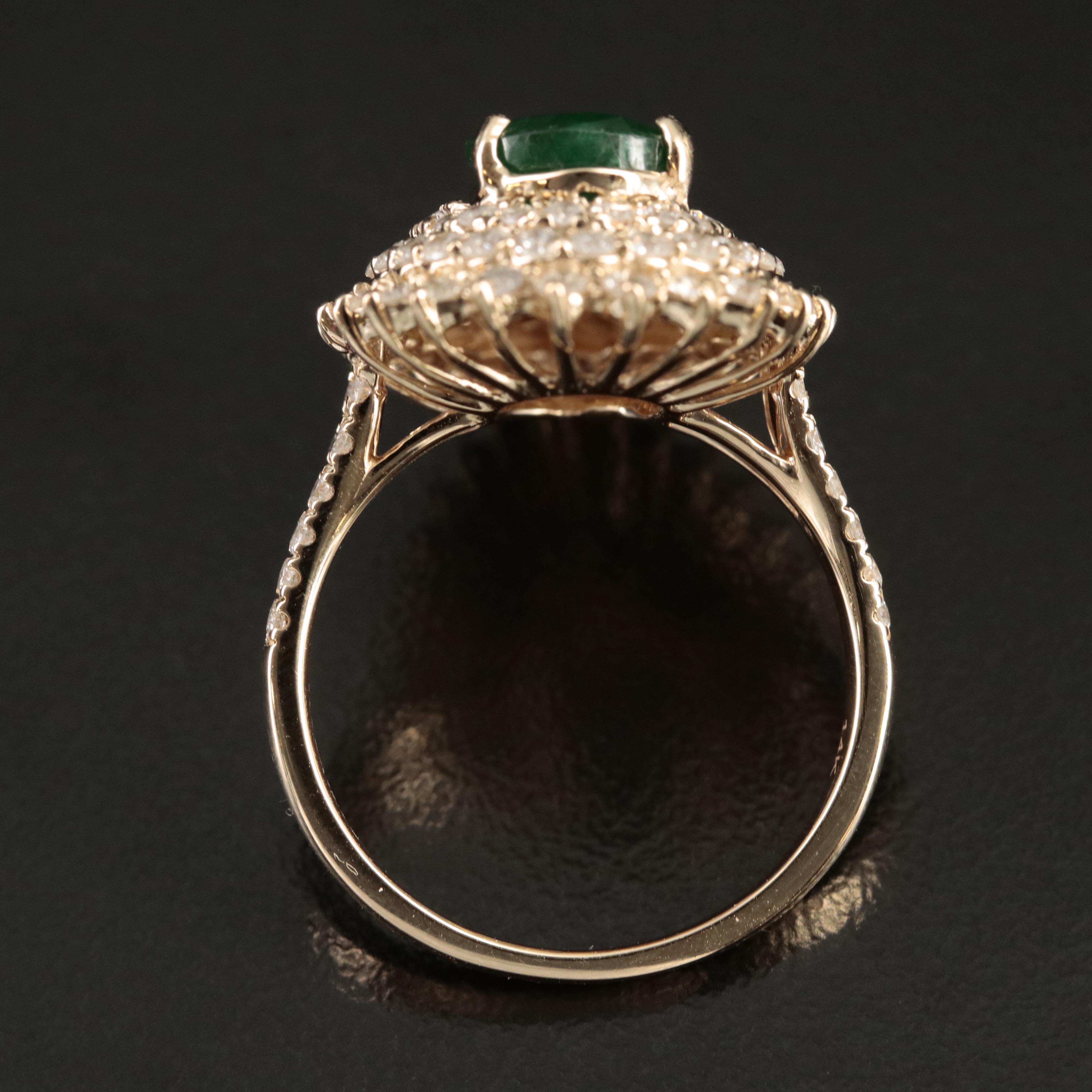 14K 2.00 CT Emerald and 1.61 CTW Diamond Teardrop Ring
