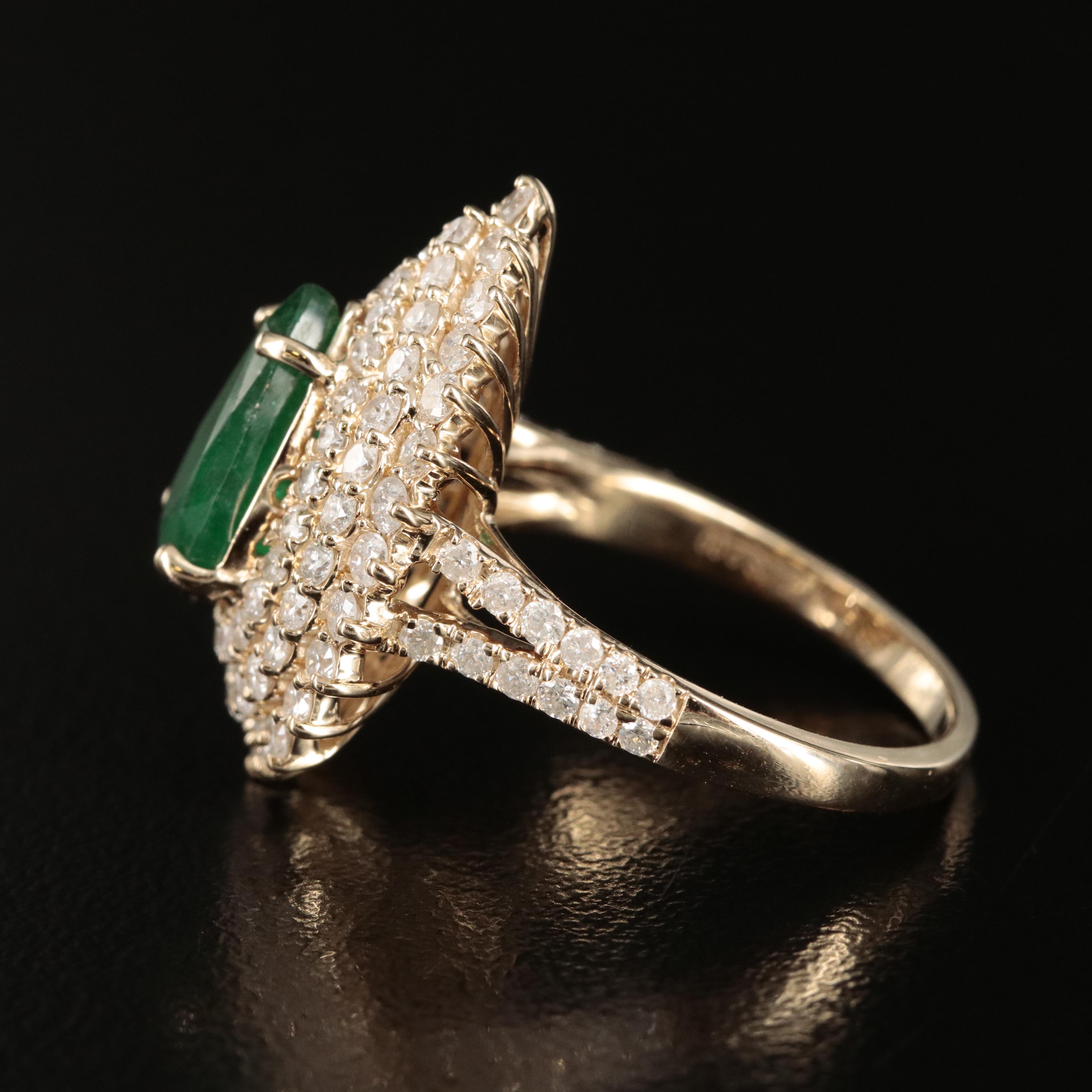 14K 2.00 CT Emerald and 1.61 CTW Diamond Teardrop Ring