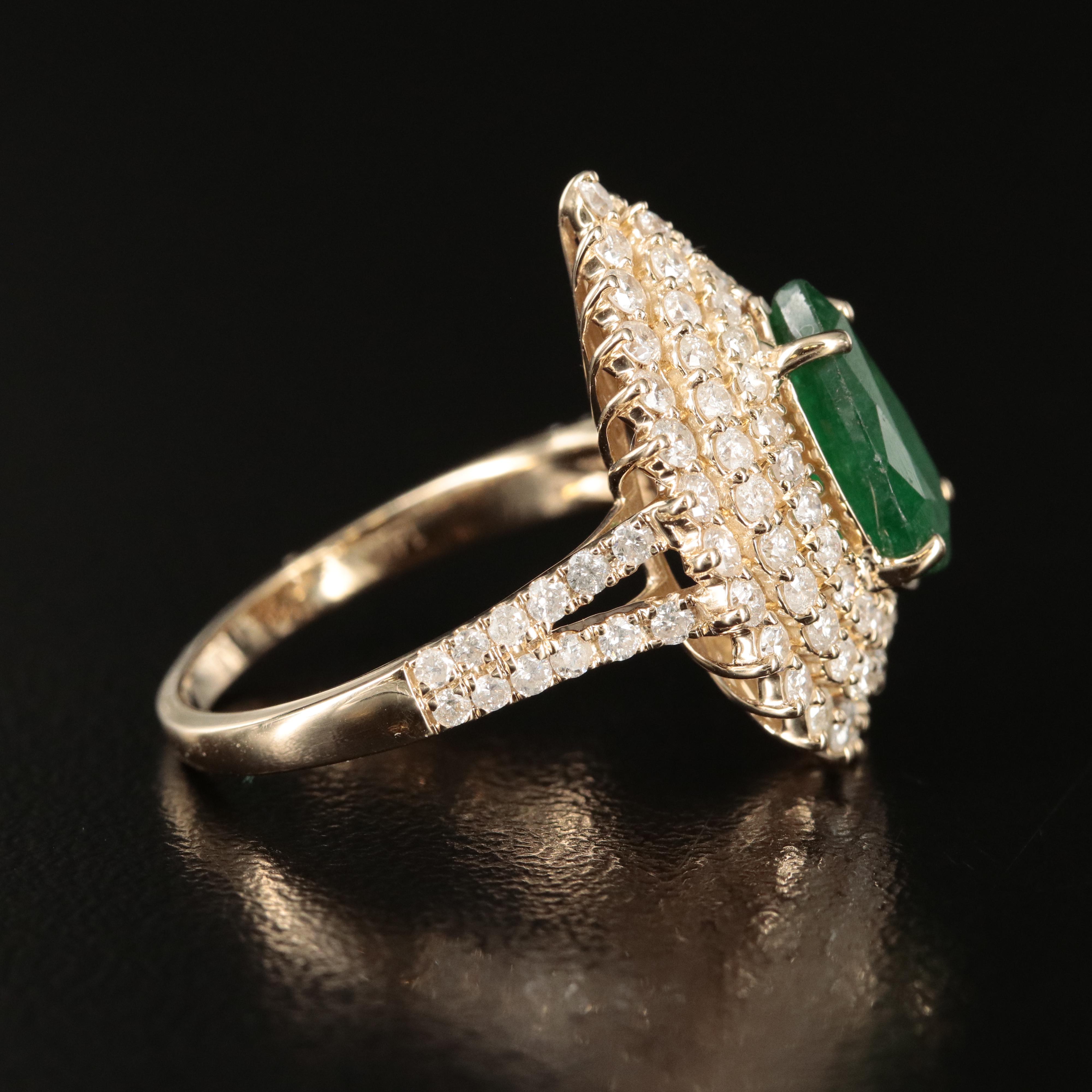 14K 2.00 CT Emerald and 1.61 CTW Diamond Teardrop Ring
