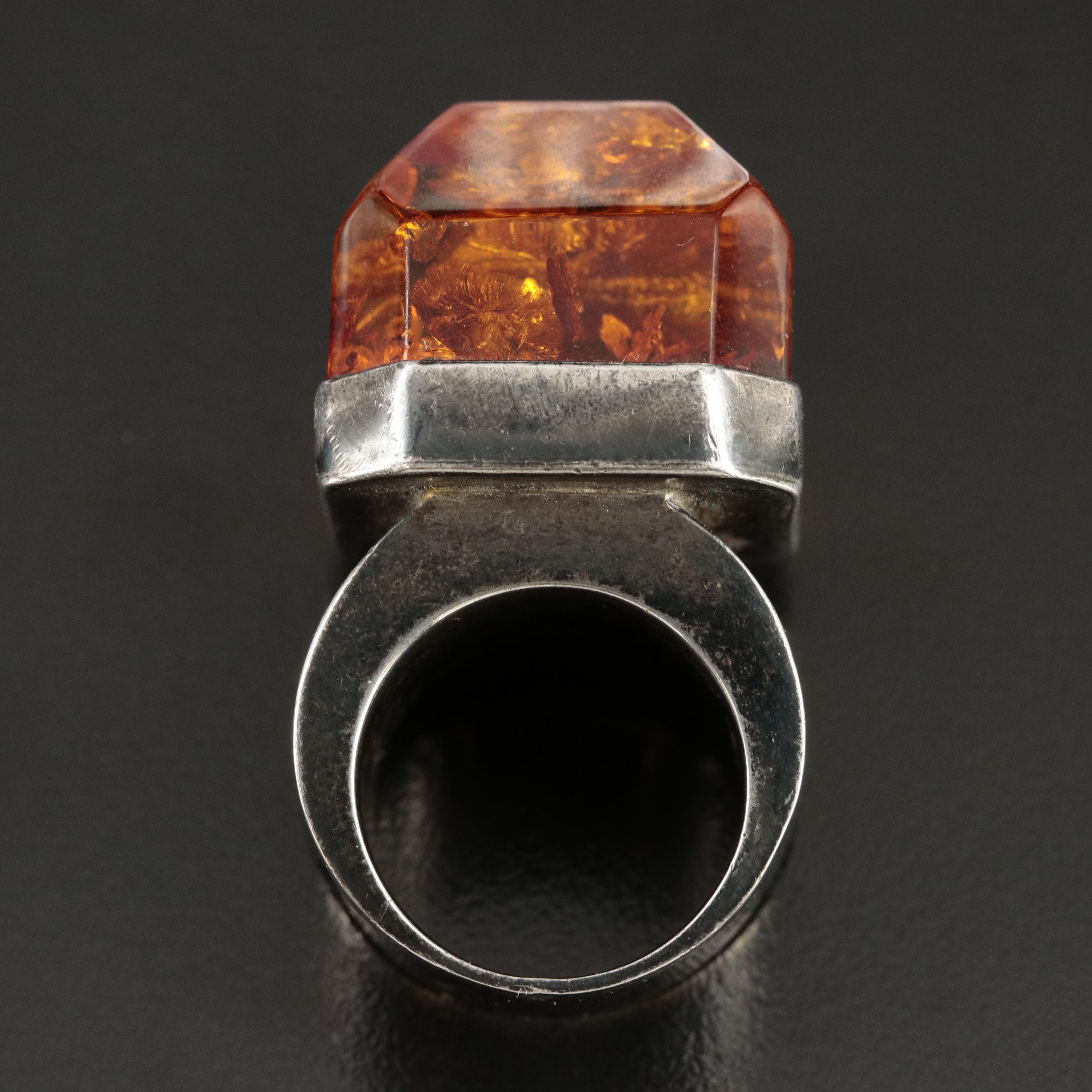 Sterling Amber Ring