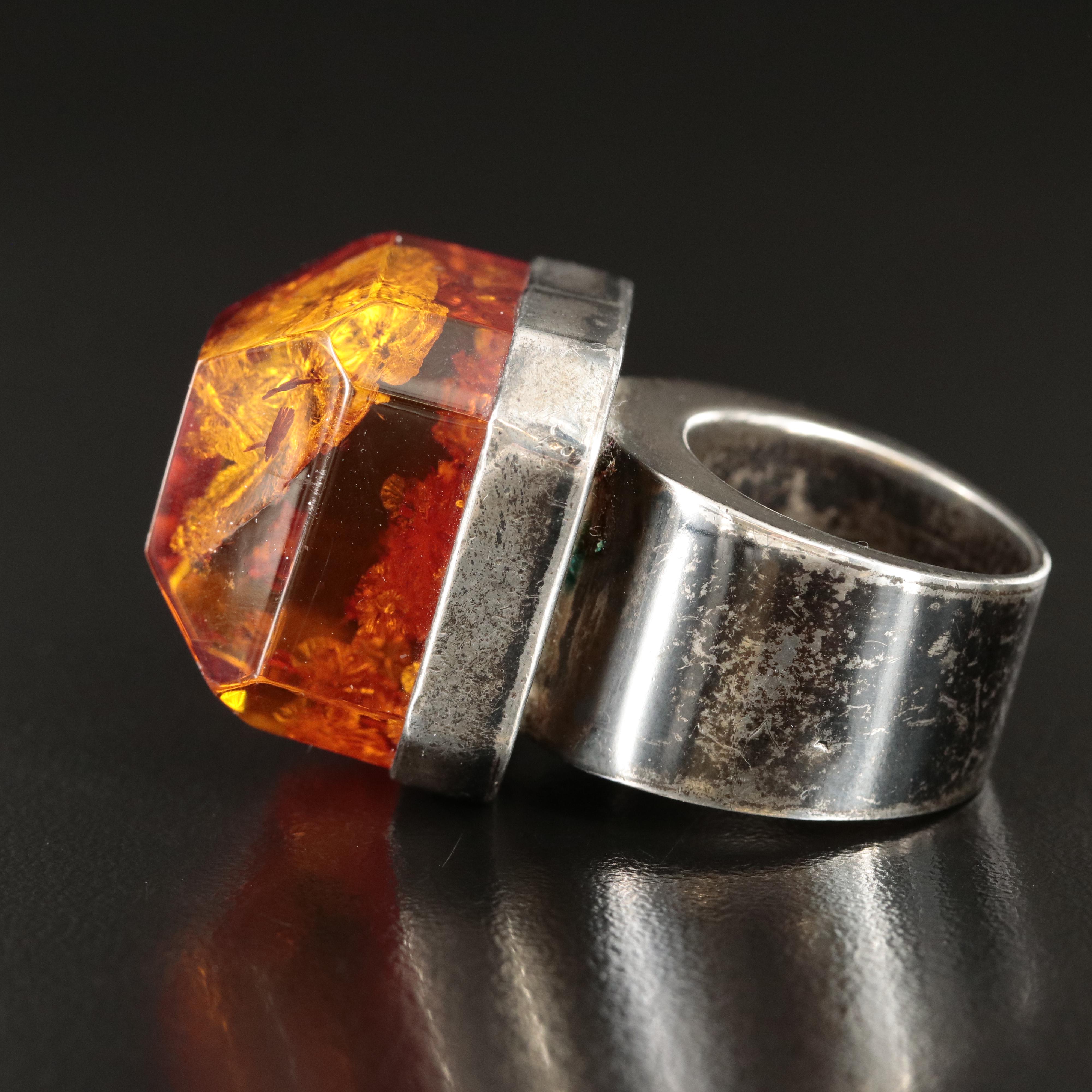 Sterling Amber Ring