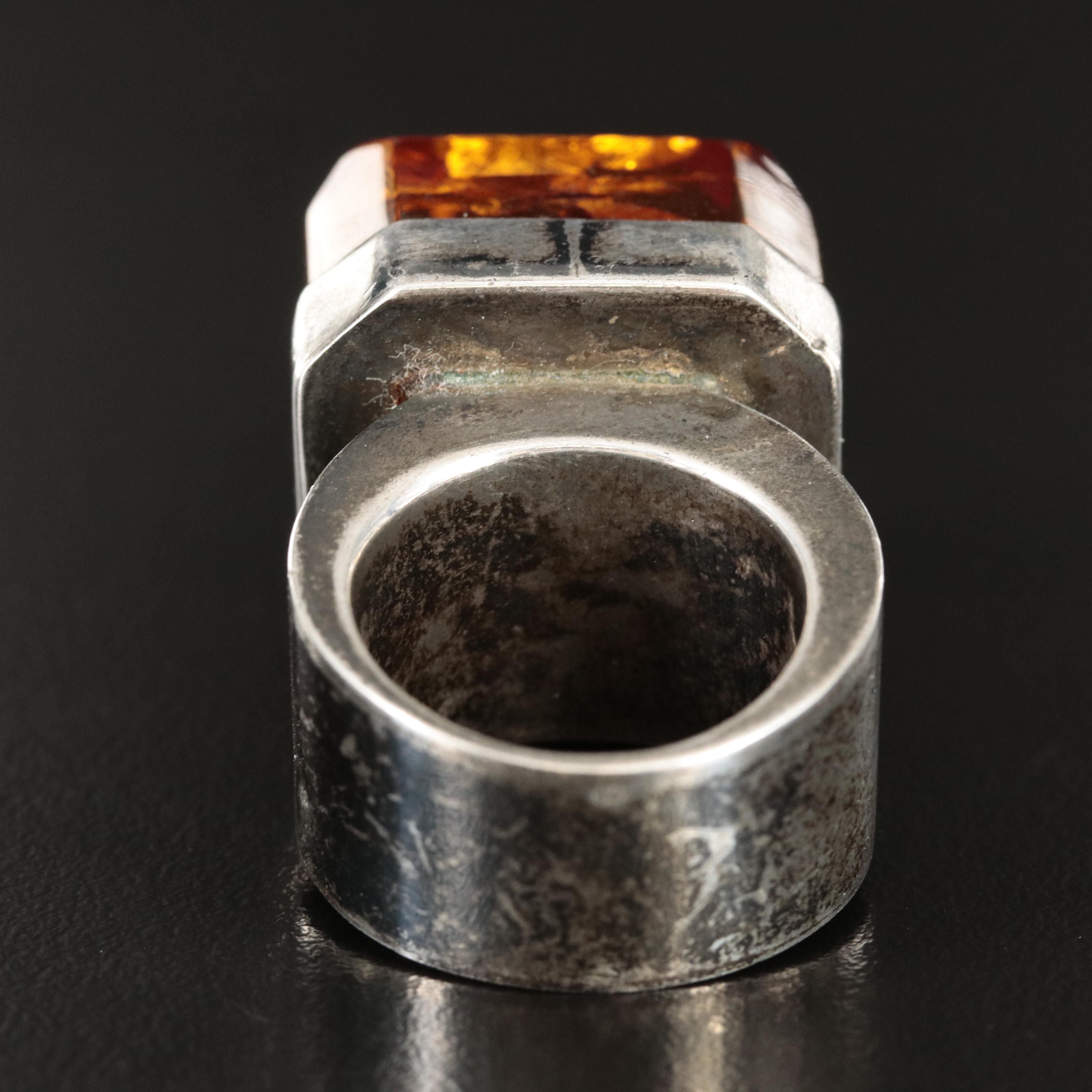 Sterling Amber Ring