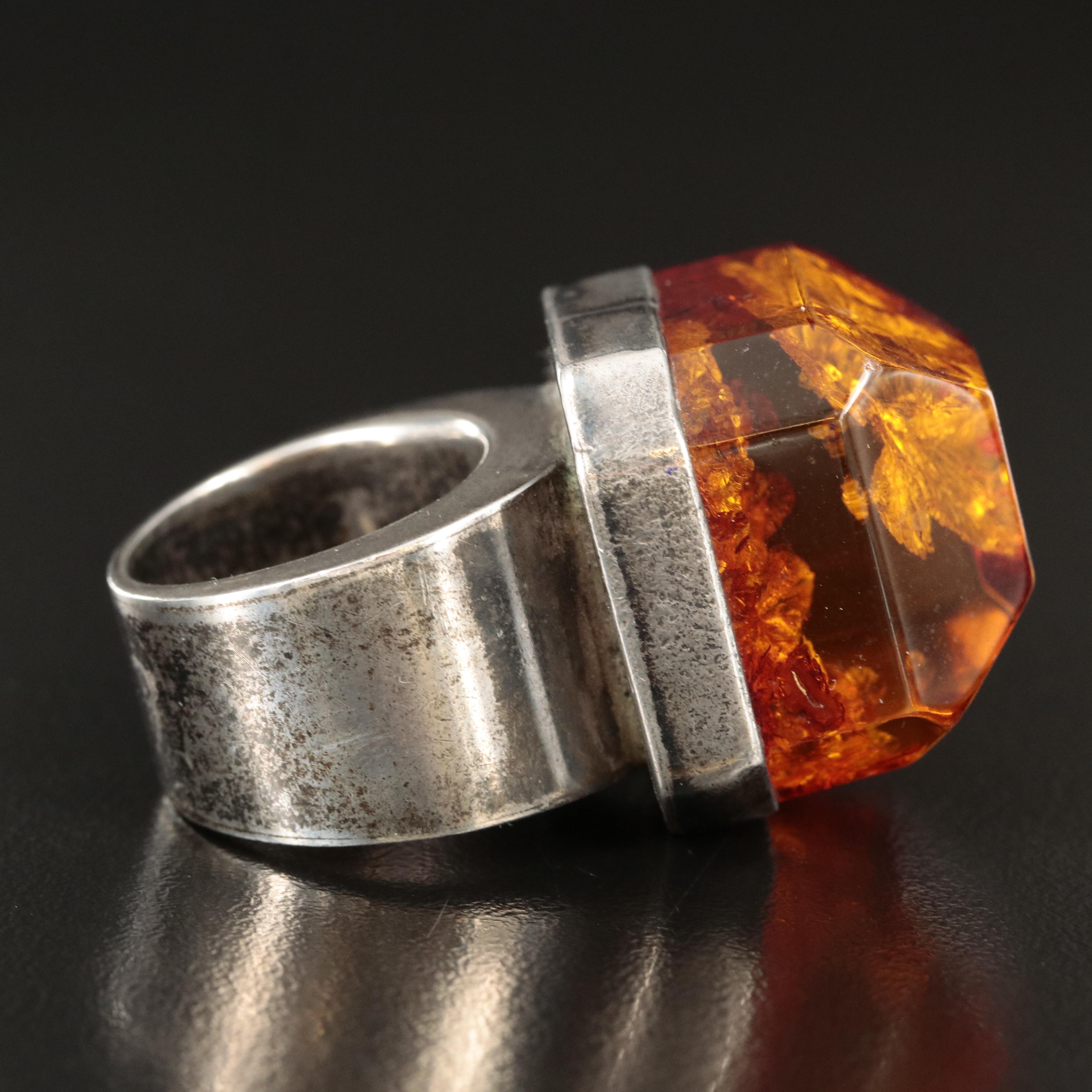 Sterling Amber Ring