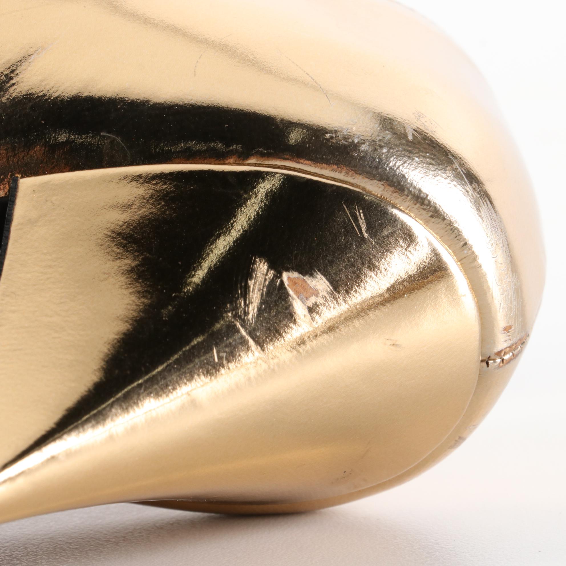 Prada D'Orsay 100mm Heels in Metallic Gold Leather with Large Bow Accents