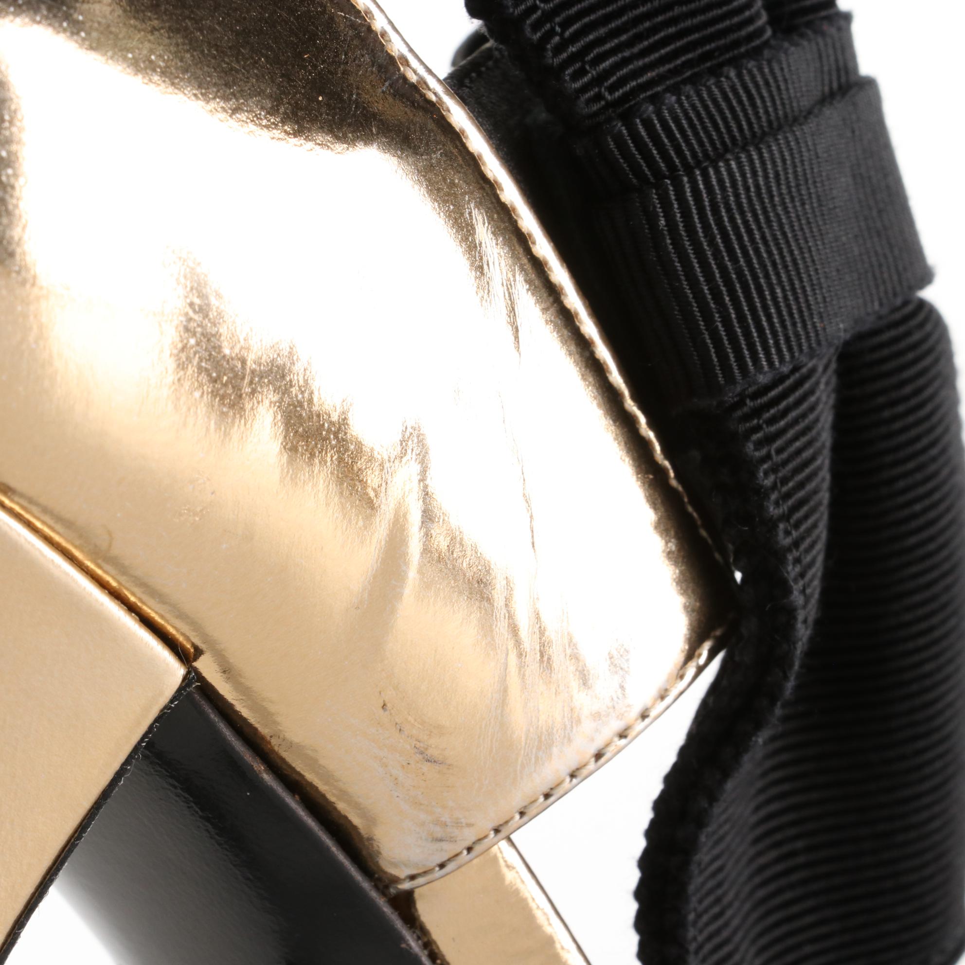 Prada D'Orsay 100mm Heels in Metallic Gold Leather with Large Bow Accents