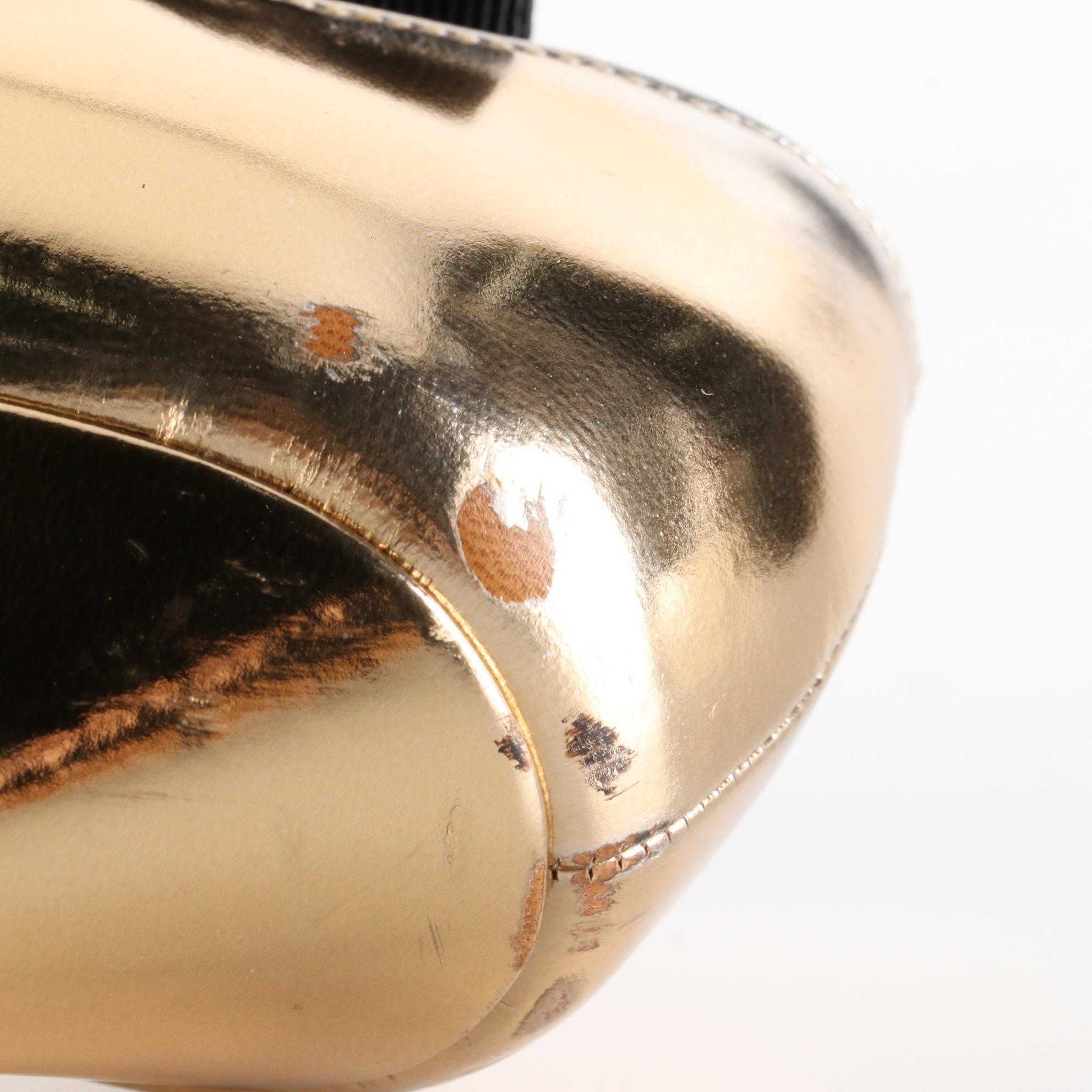 Prada D'Orsay 100mm Heels in Metallic Gold Leather with Large Bow Accents